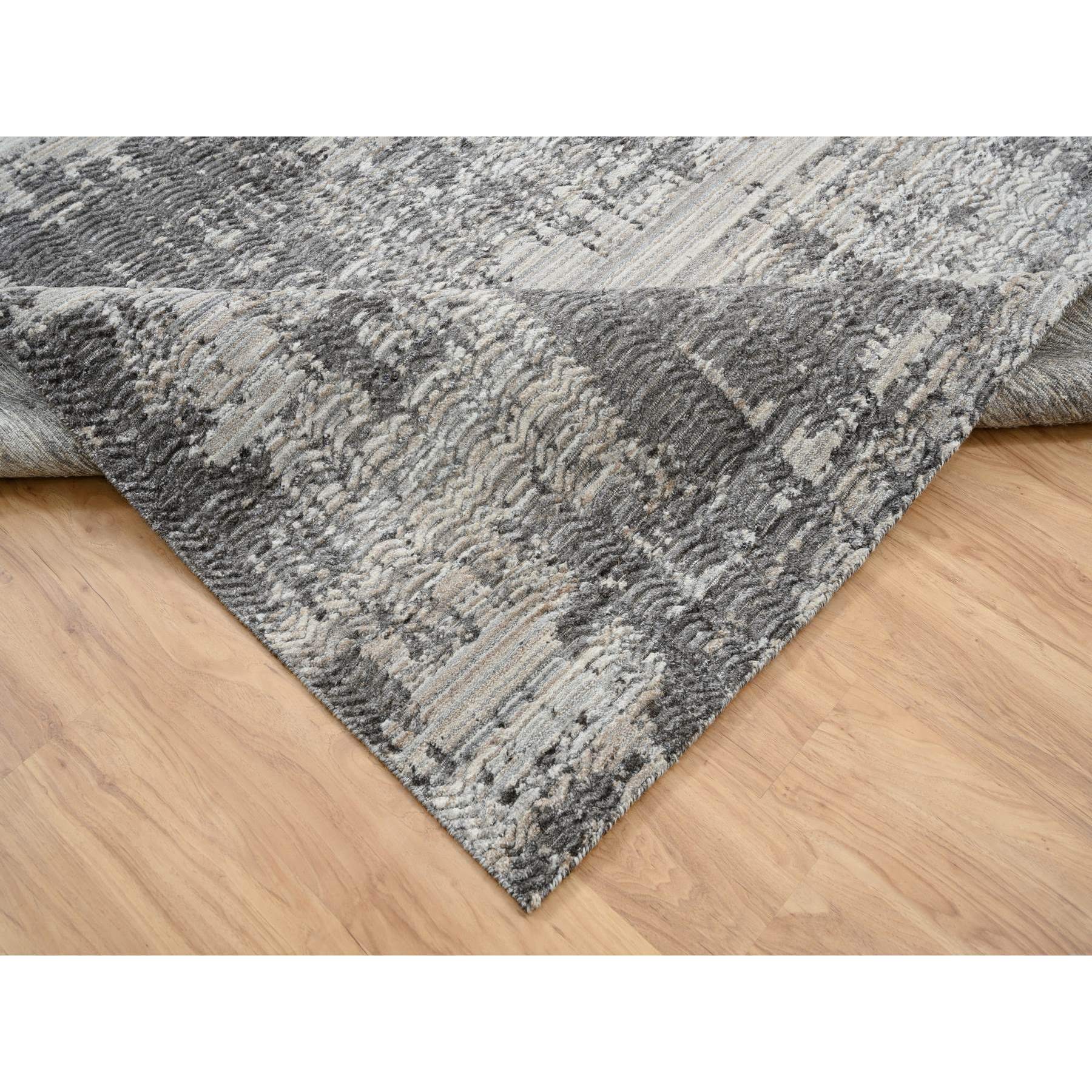 9'1"x12' Gray Variegated Texture Modern Abstract Design, Natural Wool, Hand Loomed Oriental Rug 