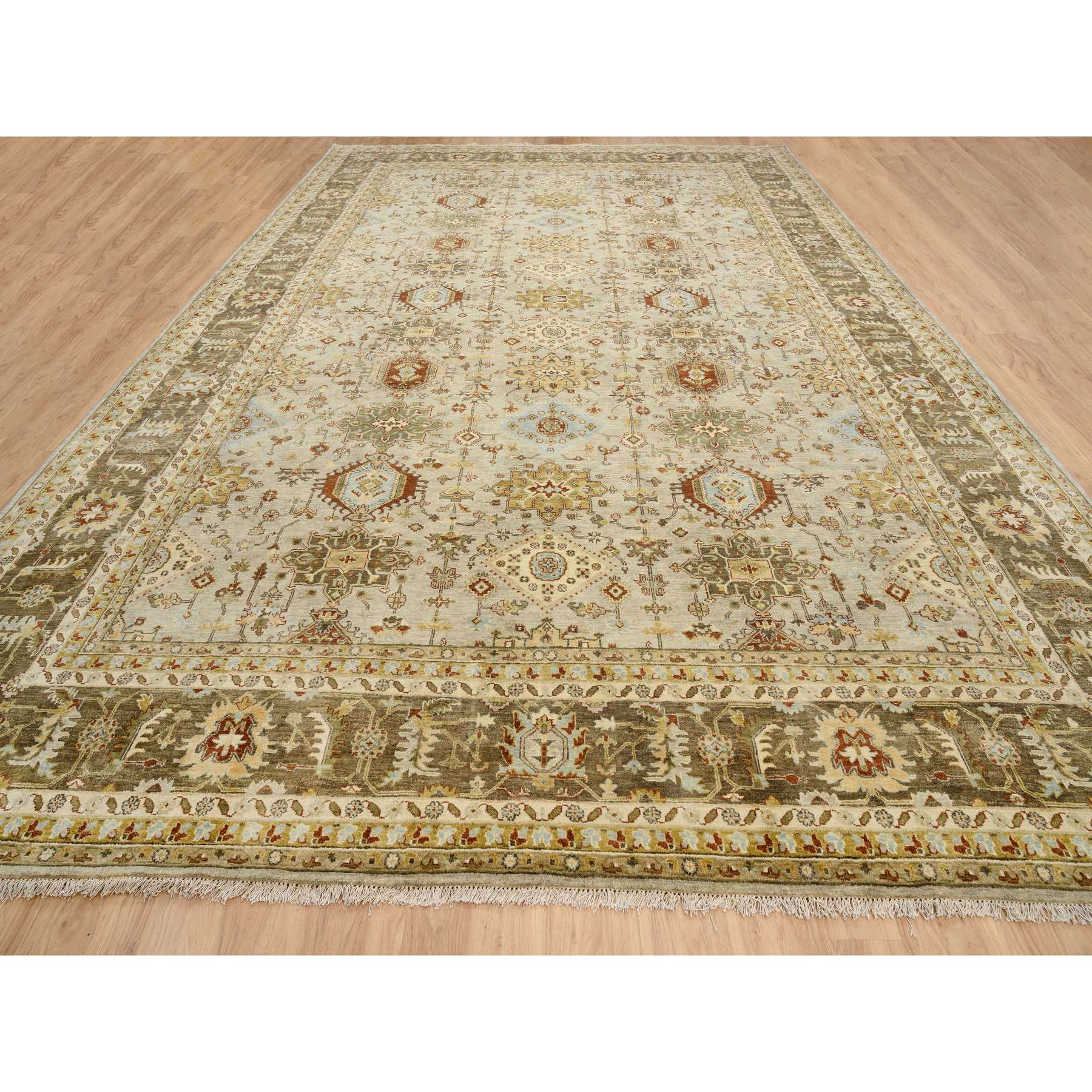 12'x18' Gray-Brown Hand Woven Karajeh Design with Tribal Medallions, Pure Wool Oriental Oversize Rug 