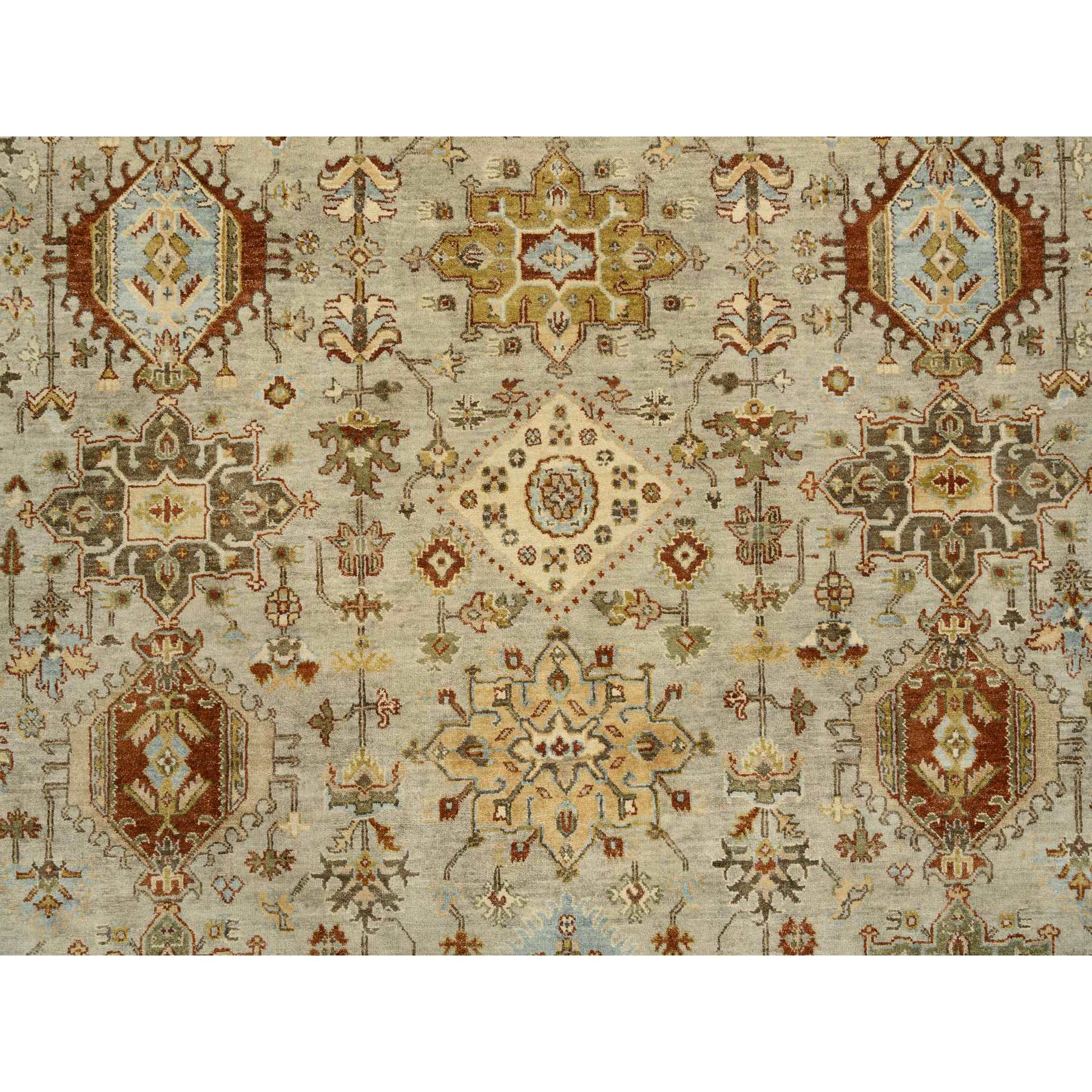 12'x18' Gray-Brown Hand Woven Karajeh Design with Tribal Medallions, Pure Wool Oriental Oversize Rug 