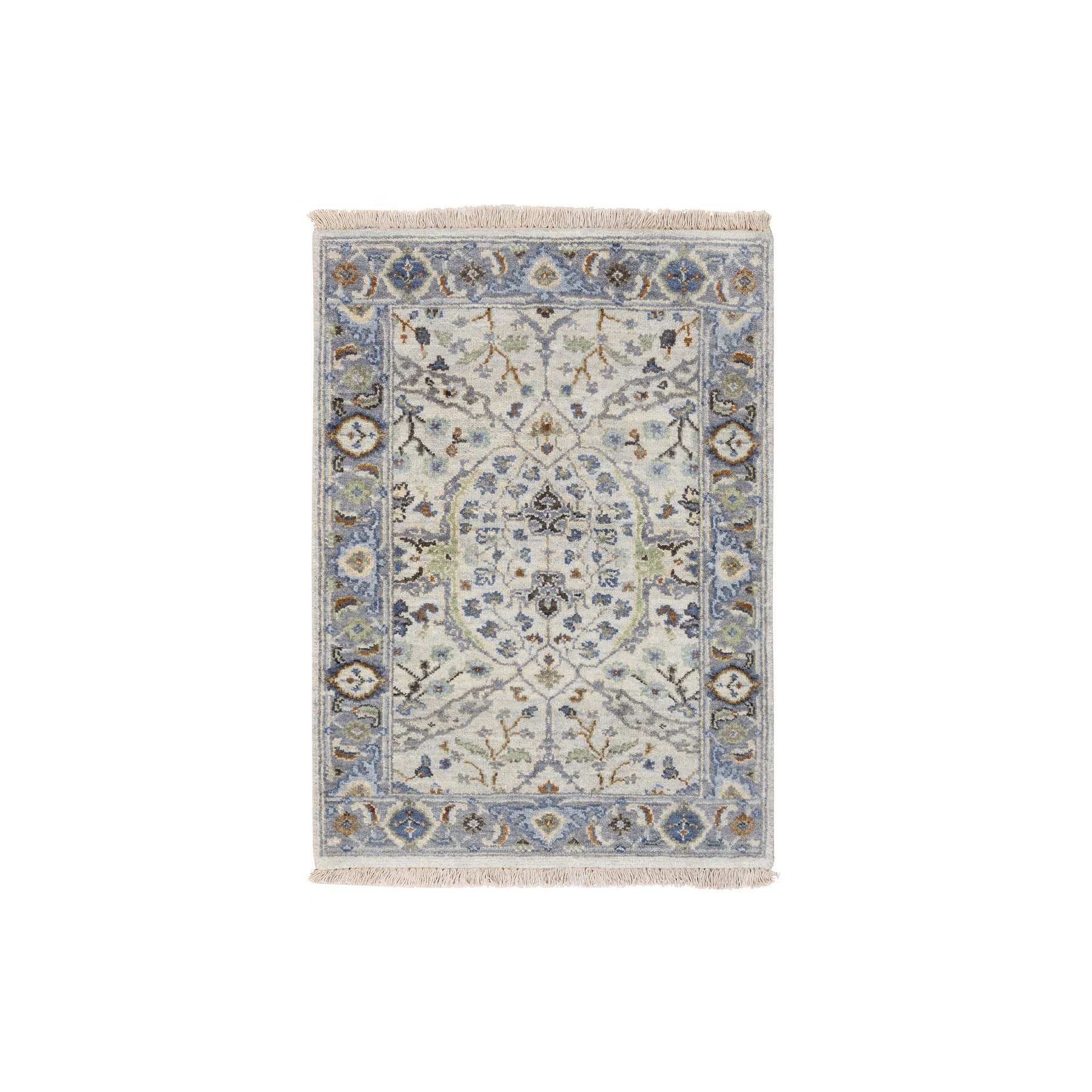 2'1"x3' Gray Oushak Hand Woven with All Over Design Dense Weave Wool Oriental Mat Rug 