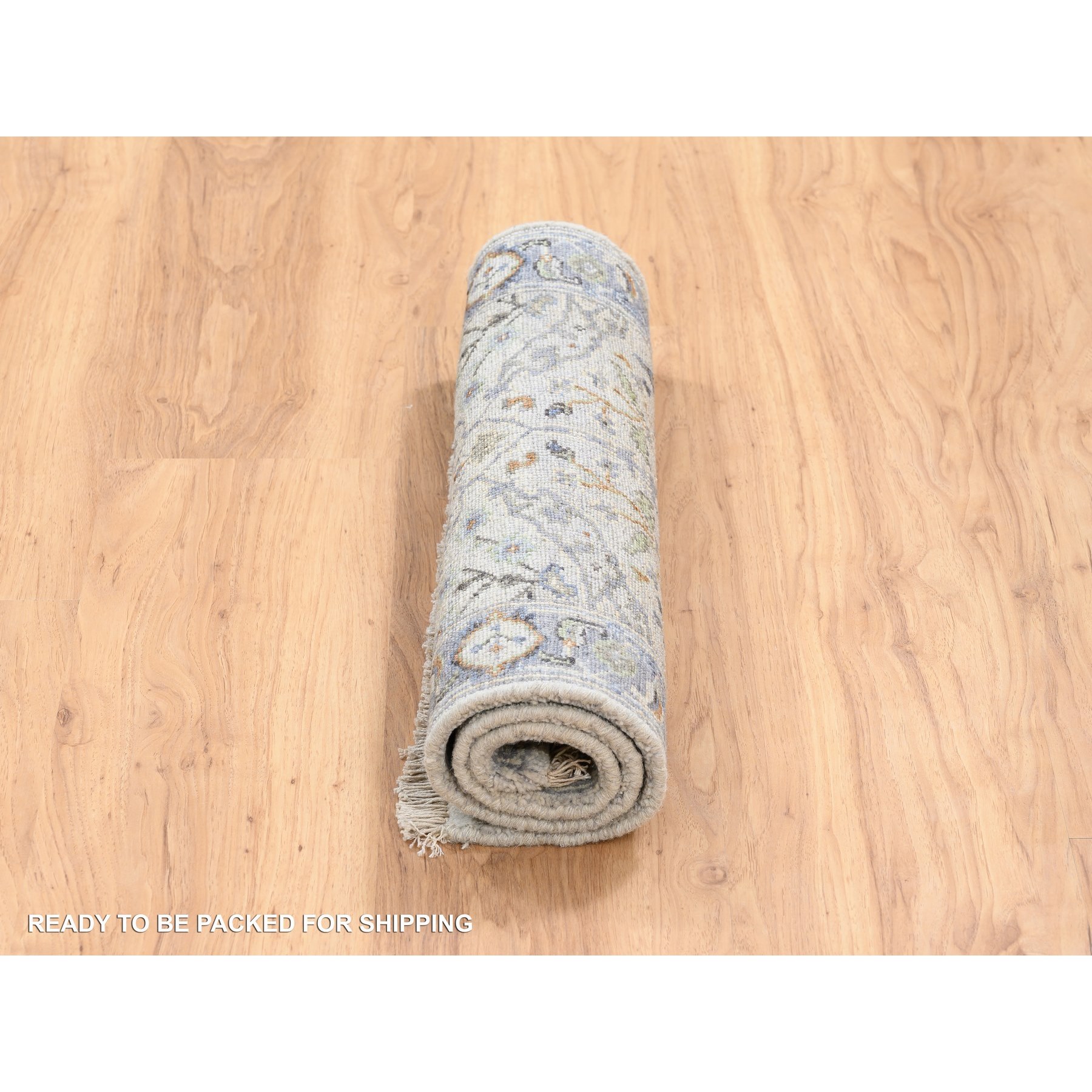 2'1"x3' Gray Oushak Hand Woven with All Over Design Dense Weave Wool Oriental Mat Rug 