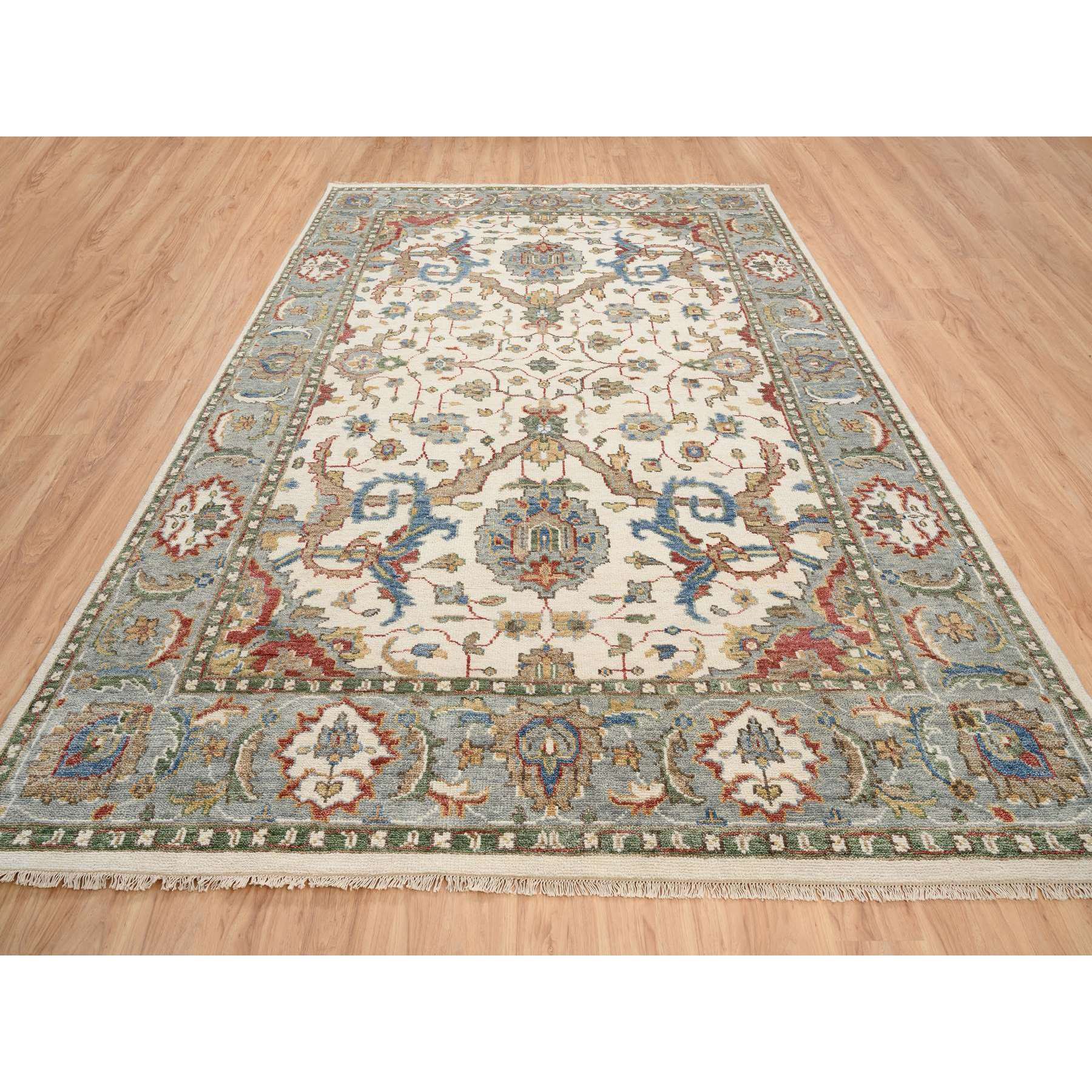 9'10"x13'10" Ivory, Hand Woven Oushak Design, Supple Collection Pure Wool, Oriental Rug 