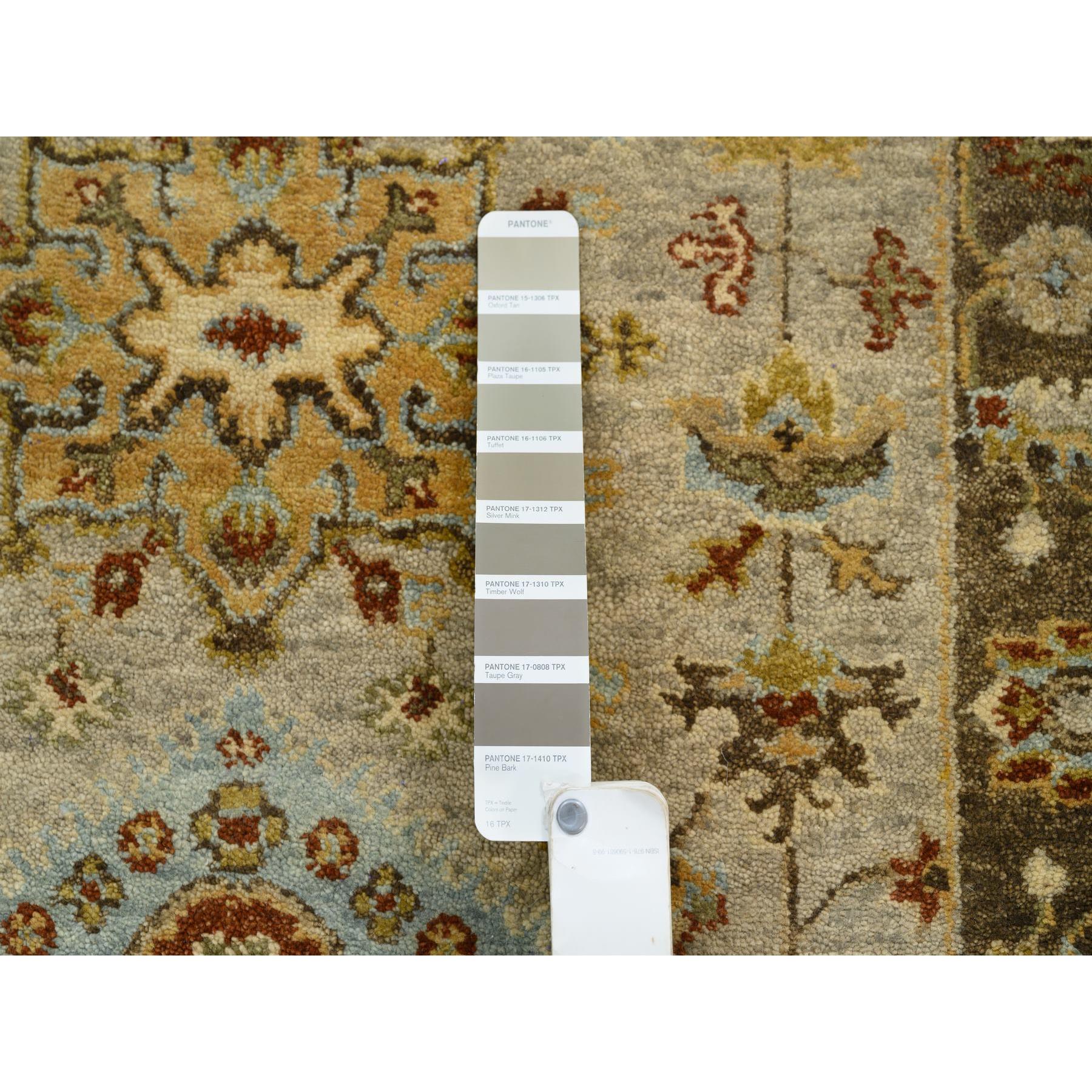 2'8"x16'1" Gray-Brown Karajeh Design with Tribal Medallions Hand Woven, Pure Wool Runner Oriental Rug 