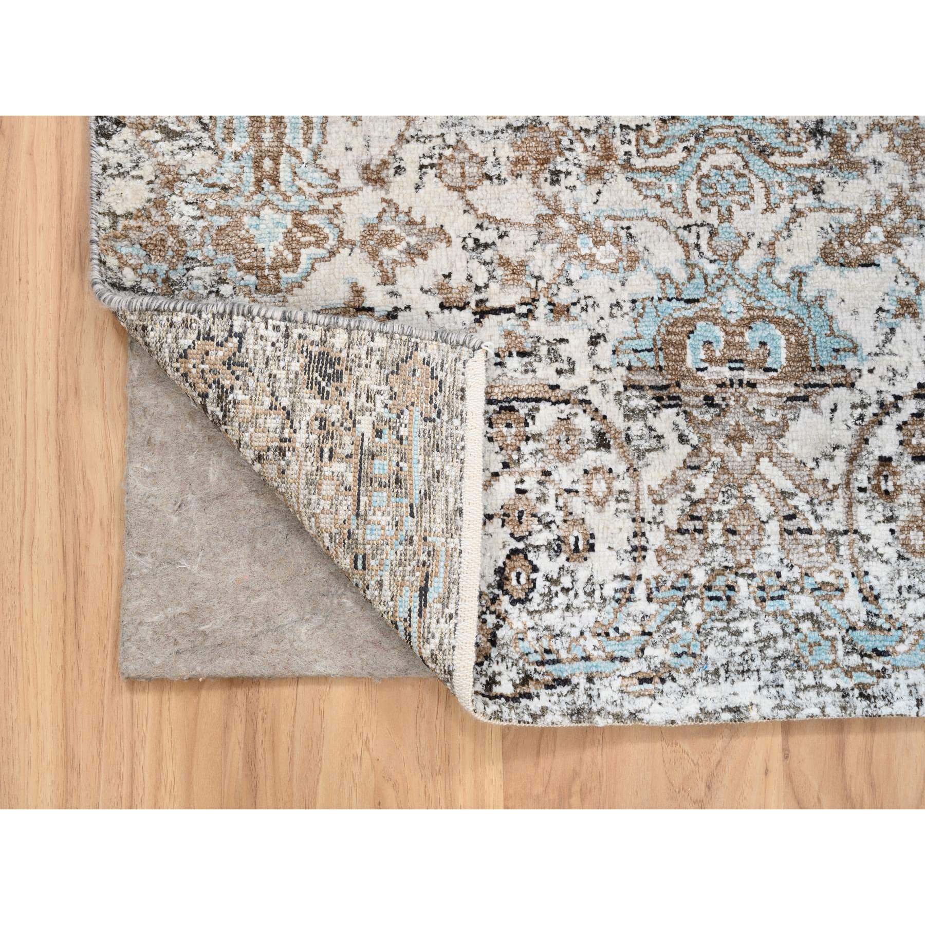 3'x5' Gray, Modern Transitional Persian Influence Erased Medallion Design, Silk with Textured Wool Hand Woven, Oriental Rug 