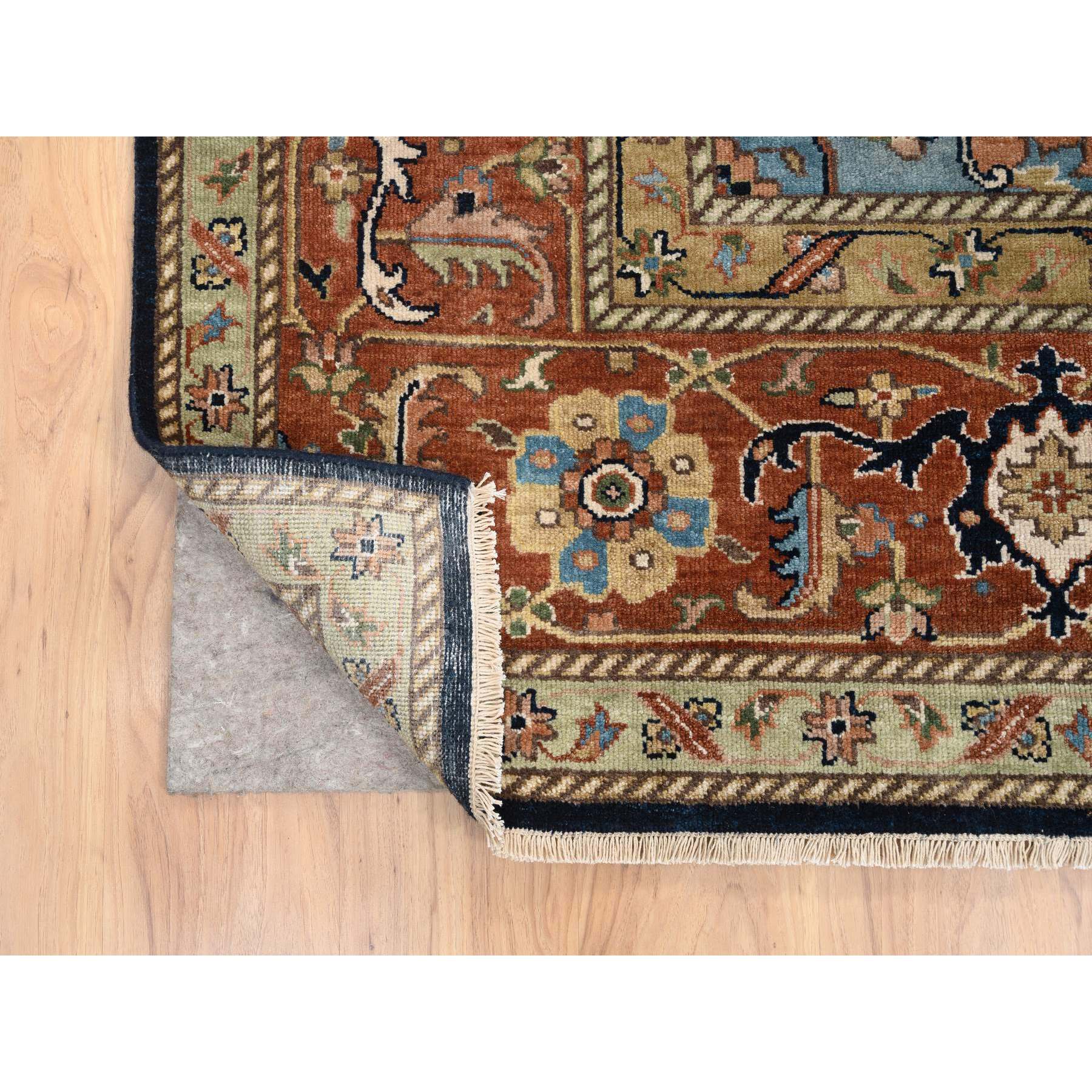 10'x14' Navy and Rust, Heriz with Classic Geometric Medallion Design, Thick and Plush Pure Wool Hand Woven, Oriental Rug 