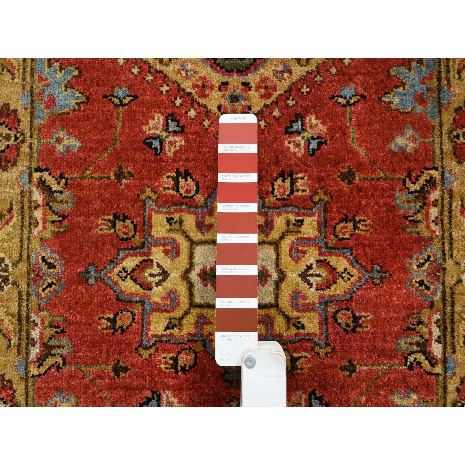 2'1"x3' Red-Gold, Organic Wool, Hand Woven, Karajeh Design with Geometric Medallions, Oriental Rug 
