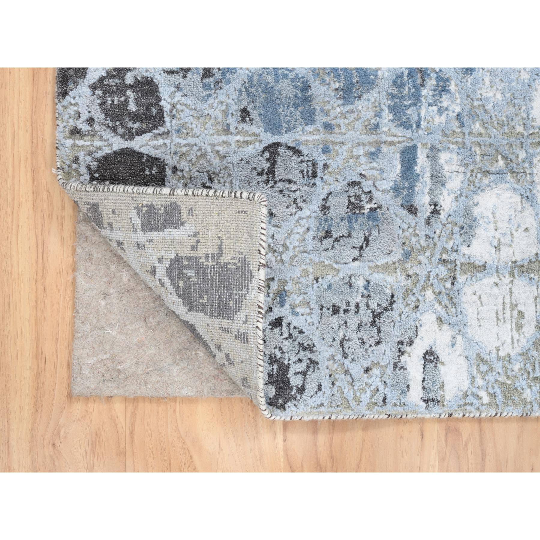 2'8"x5'10" Gray and Blue, Wool and Silk Hand Woven, THE HONEYCOMB Award Winning Design, Oriental Rug 