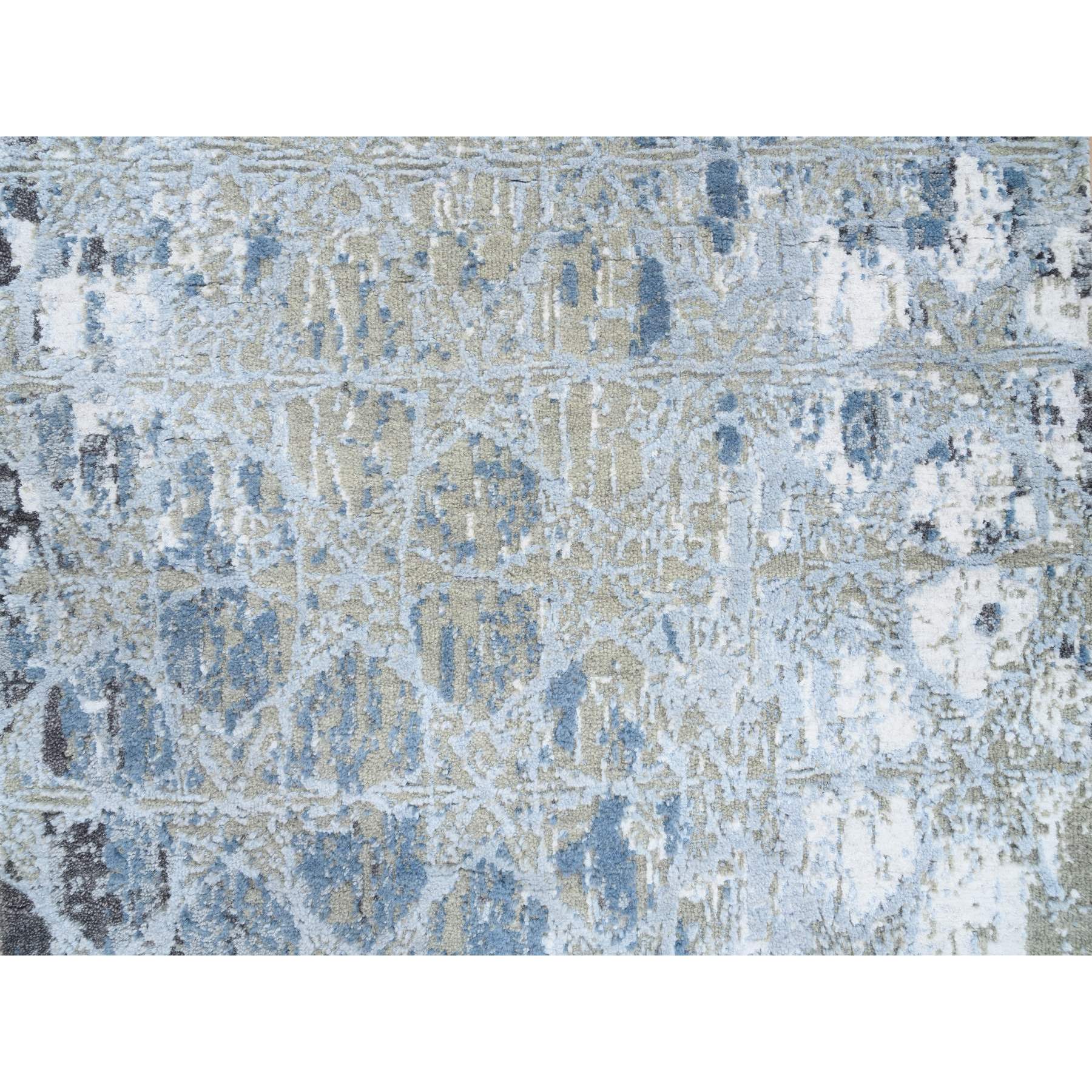 2'8"x5'10" Gray and Blue, Wool and Silk Hand Woven, THE HONEYCOMB Award Winning Design, Oriental Rug 