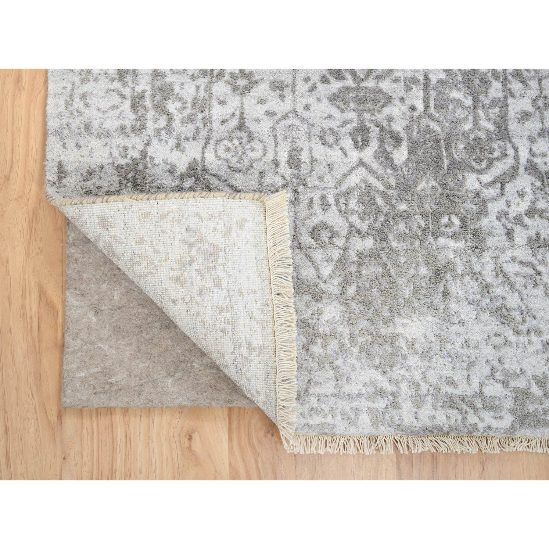 2'6"x8' Gray, Broken Persian Design, Wool and Pure Silk Hand Woven, Runner Oriental Rug 