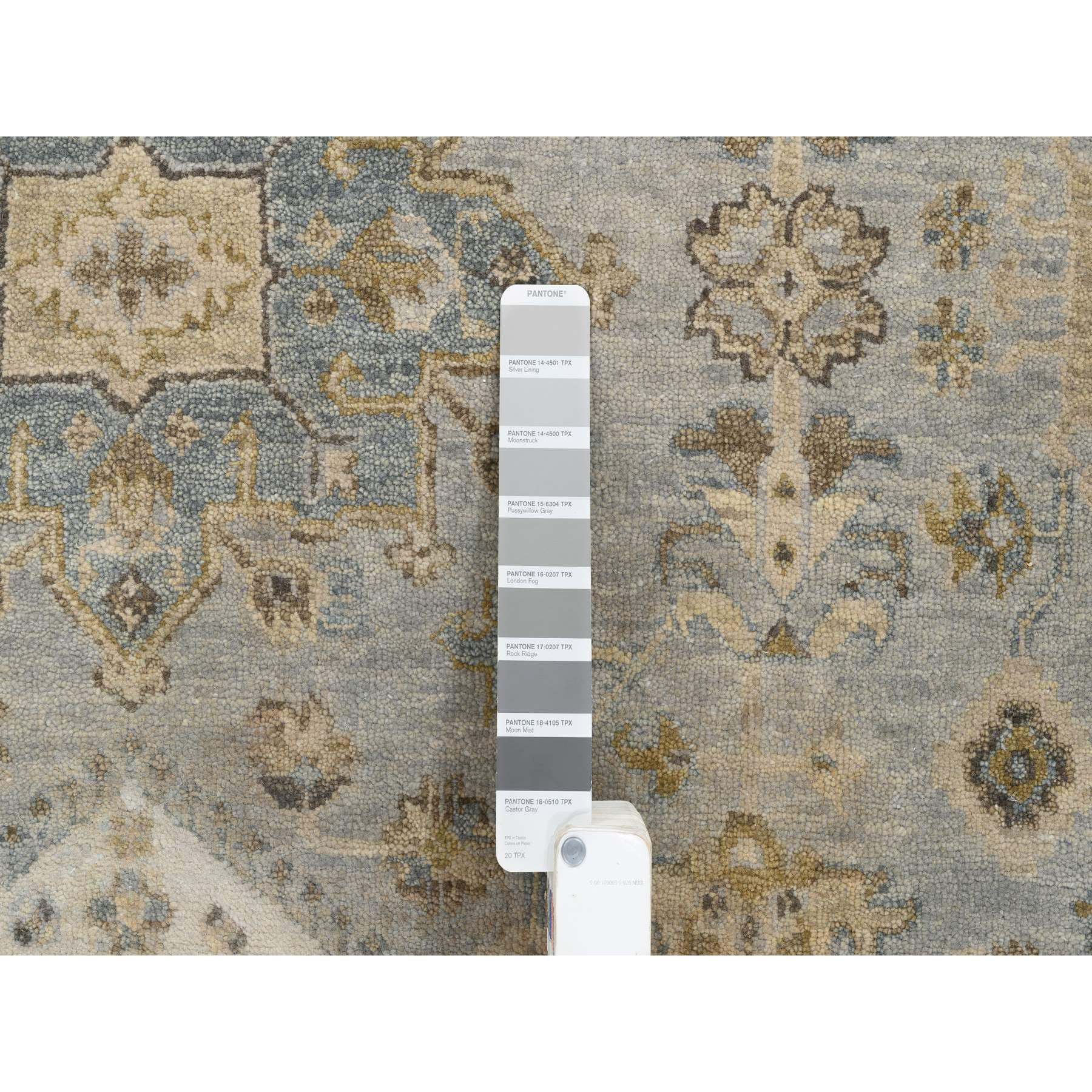 10'2"x10'2" Gray-Ivory, Hand Woven, Karajeh Design with Geometric Medallion Design, Soft Organic Wool, Square, Oriental Rug 