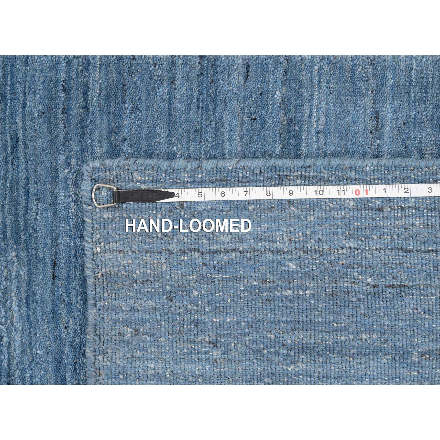 2'6"x6'1" Denim Blue, Hand Loomed Modern Design, Tone on Tone Natural Wool, Runner Oriental Rug 