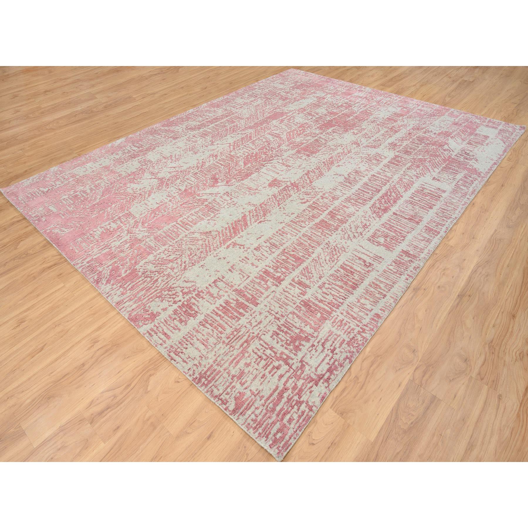 9'x11'10" Rose Pink, Jacquard Hand Loomed All Over Design, Wool and Art Silk, Oriental Rug 