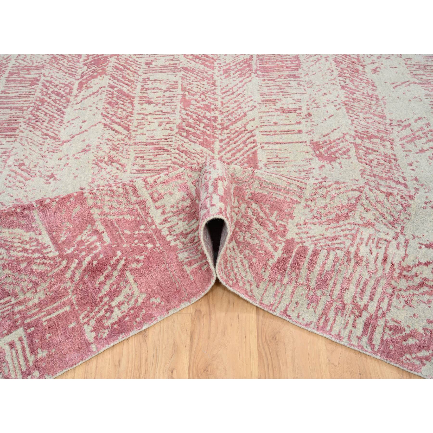12'x12' Rose Pink, All Over Design, Wool and Art Silk Jacquard Hand Loomed Square Oriental Rug 