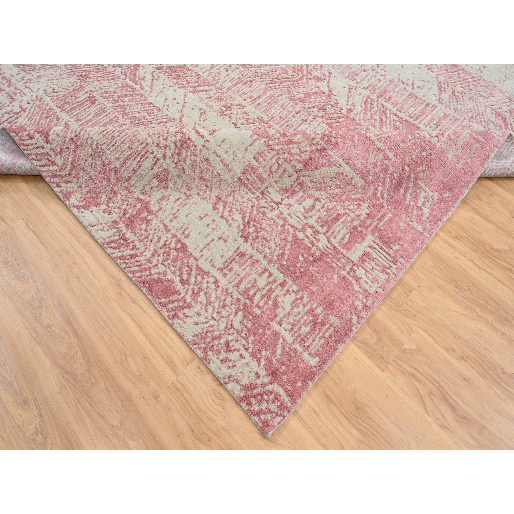12'x12' Rose Pink, All Over Design, Wool and Art Silk Jacquard Hand Loomed Square Oriental Rug 