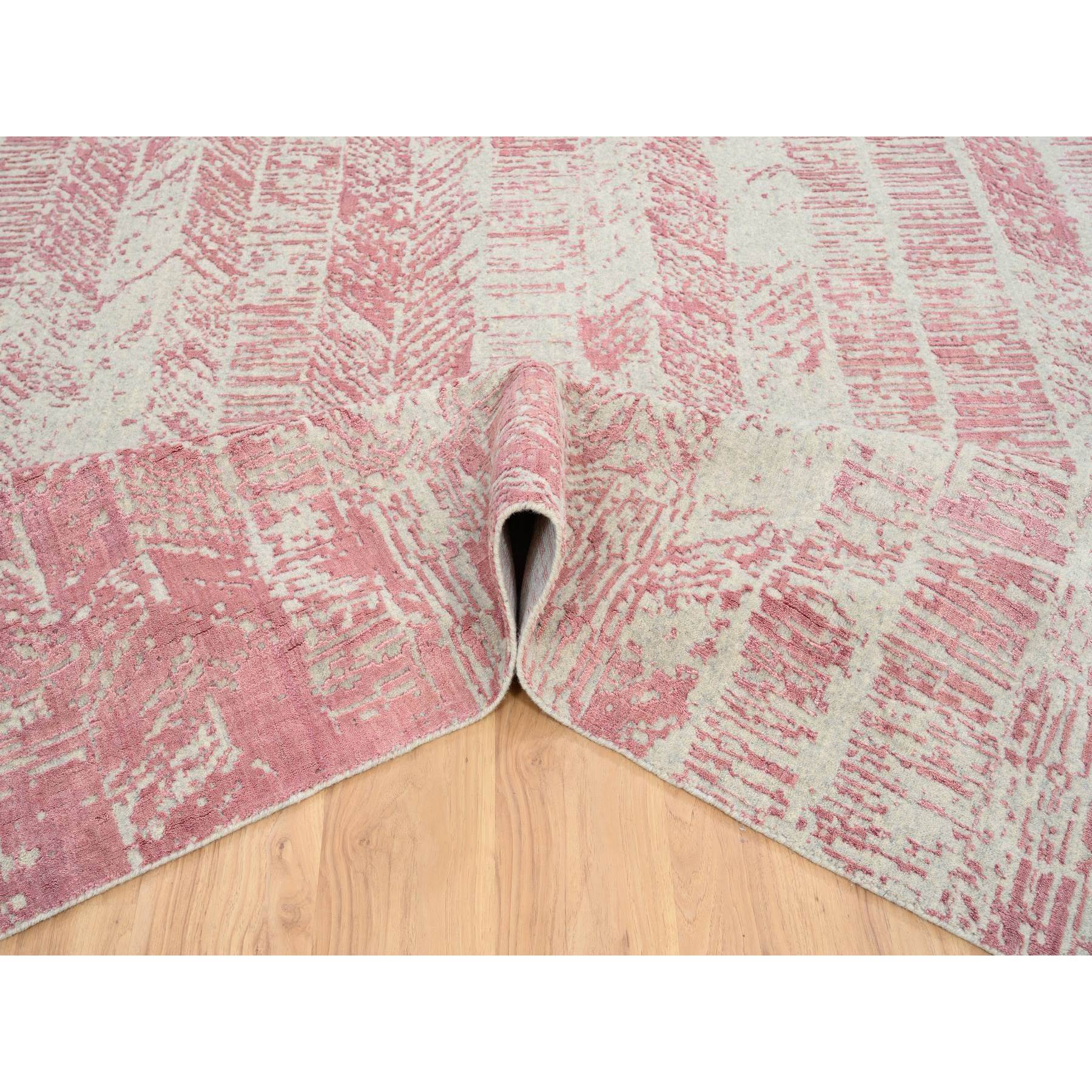 9'x11'9" Rose Pink, Jacquard Hand Loomed All Over Design, Wool and Art Silk, Oriental Rug 