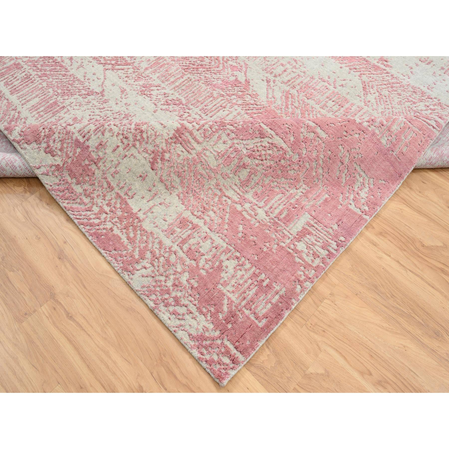 9'x11'9" Rose Pink, Jacquard Hand Loomed All Over Design, Wool and Art Silk, Oriental Rug 