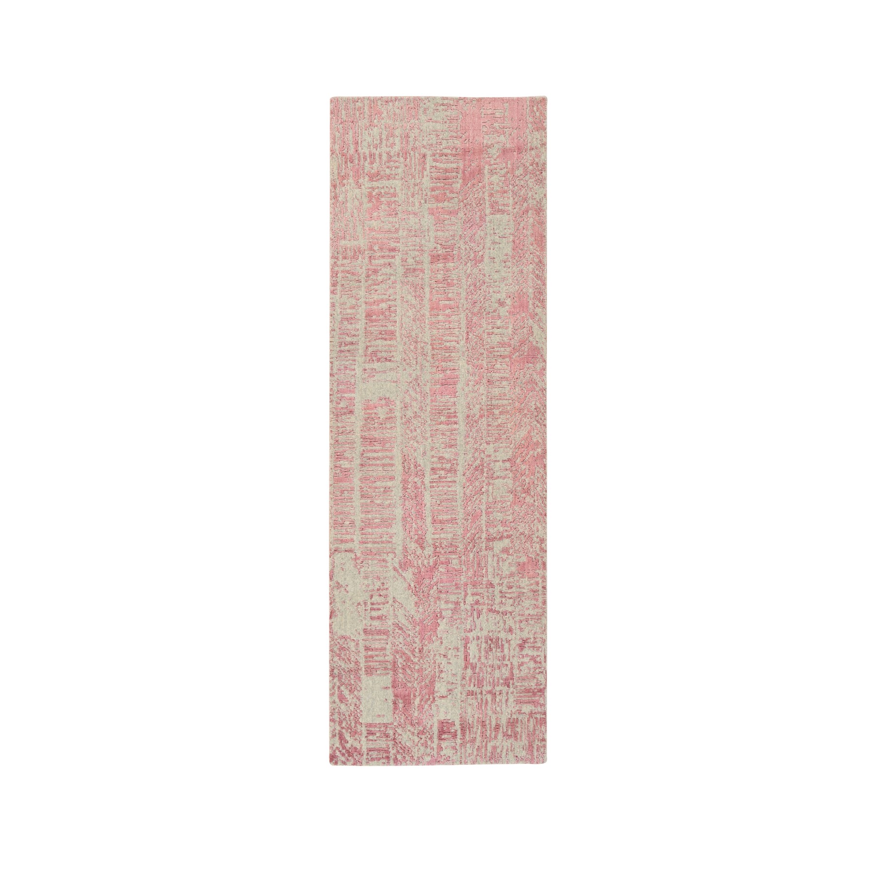 2'6"x8' Rose Pink, All Over Design Wool and Art Silk, Jacquard Hand Loomed, Runner Oriental Rug 