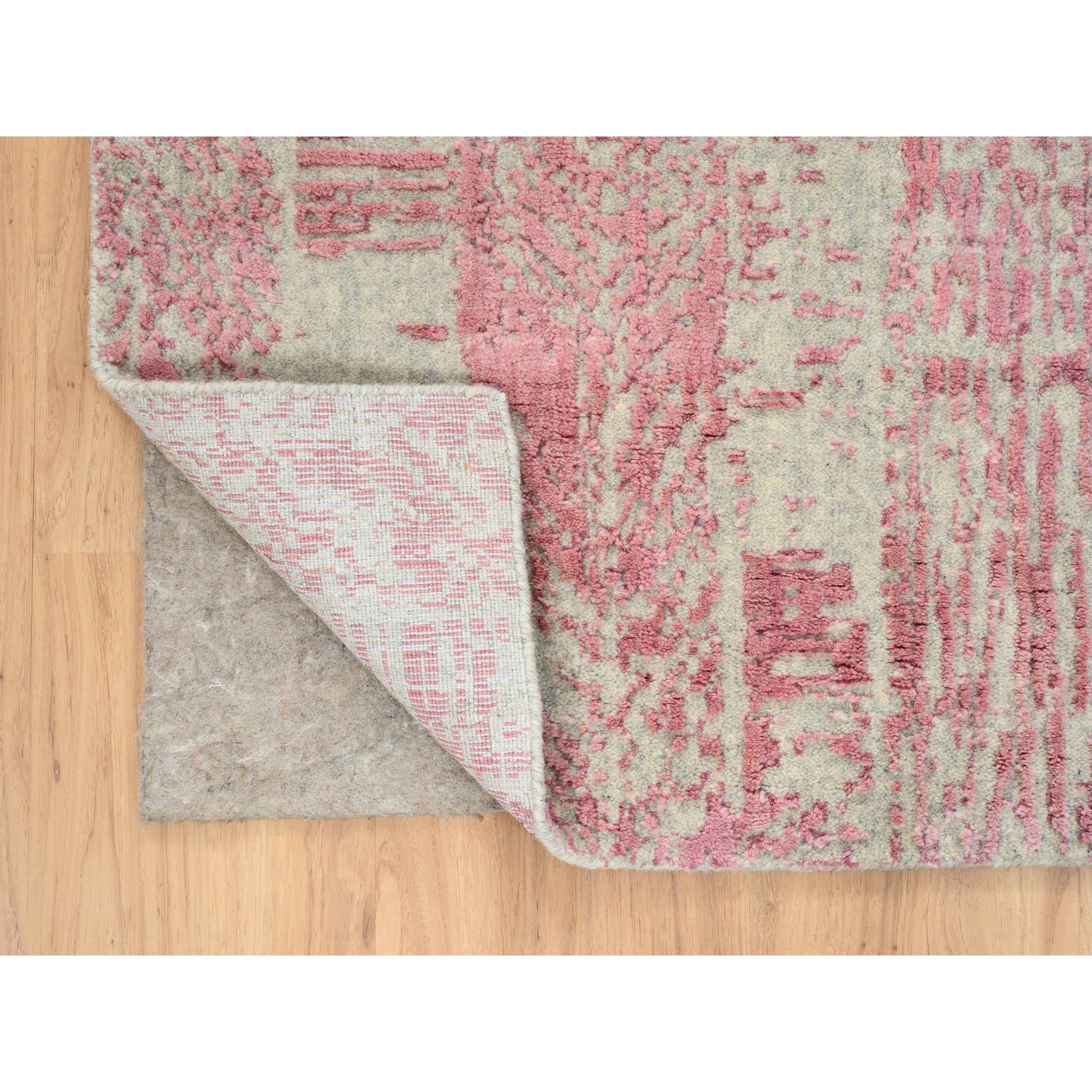 2'6"x8' Rose Pink, Jacquard Hand Loomed, All Over Design Wool and Art Silk, Runner Oriental Rug 