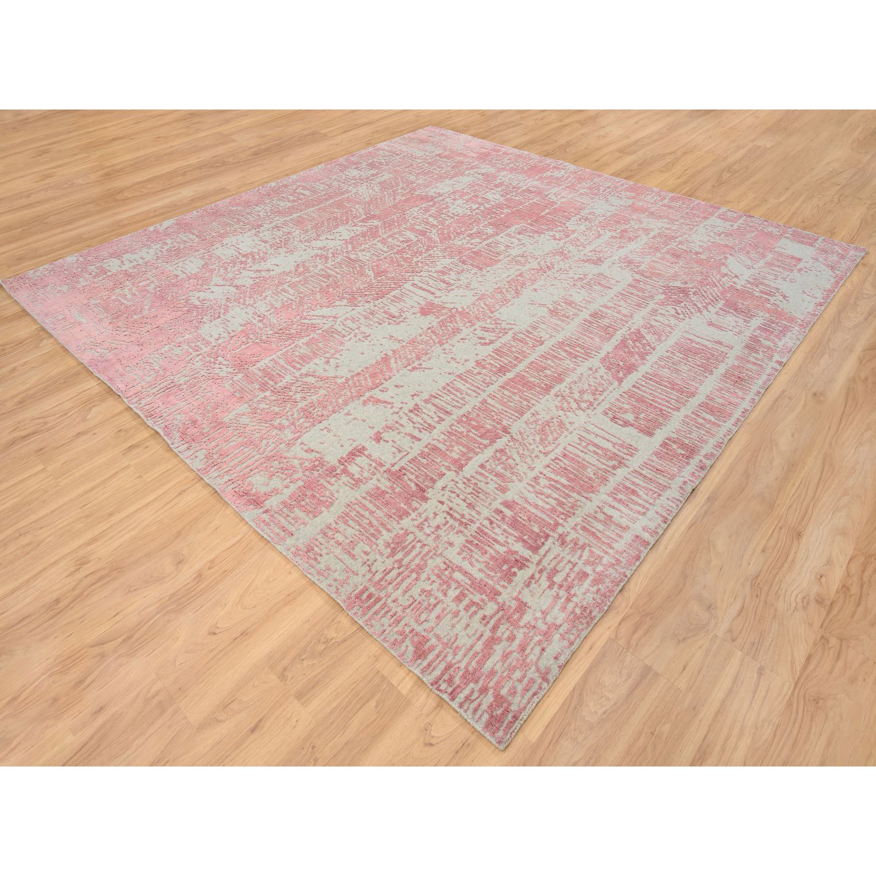 10'2"x10'2" Rose Pink, Wool and Art Silk Jacquard Hand Loomed, All Over Design, Square Oriental Rug 