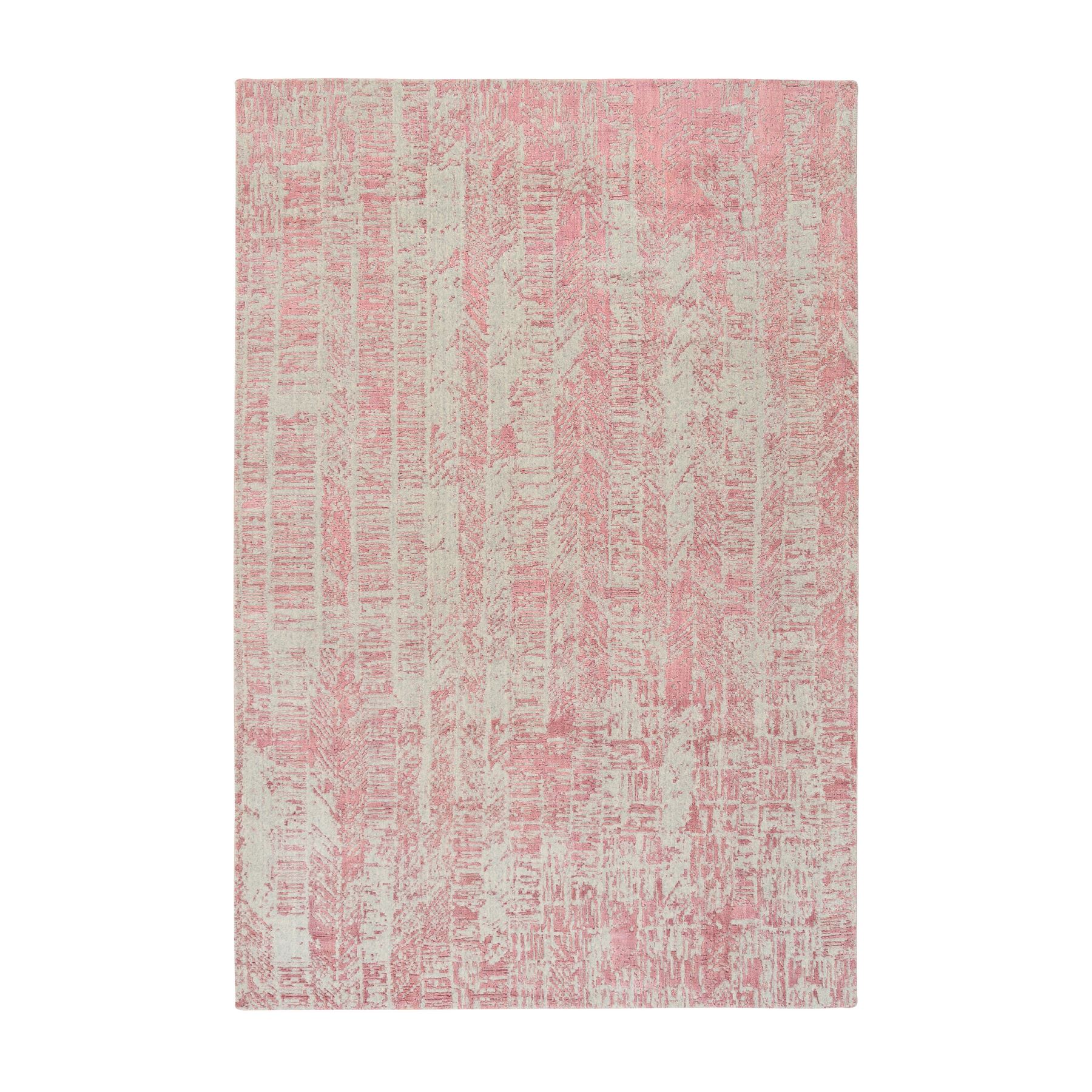 6'x9'1" Rose Pink, All Over Design, Wool and Art Silk, Jacquard Hand Loomed, Oriental Rug 