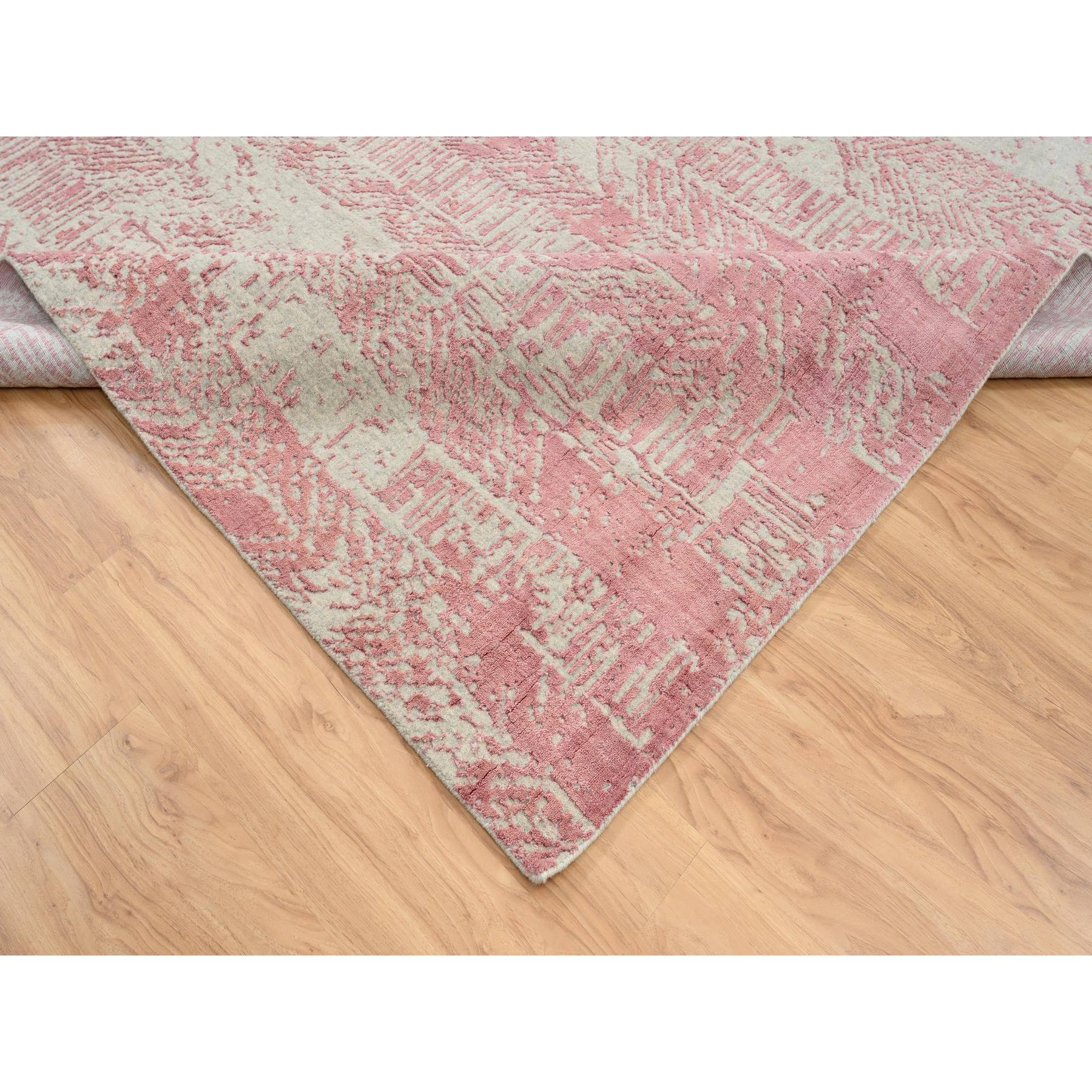 10'x14' Rose Pink, All Over Design Wool and Art Silk, Jacquard Hand Loomed, Oriental Rug 