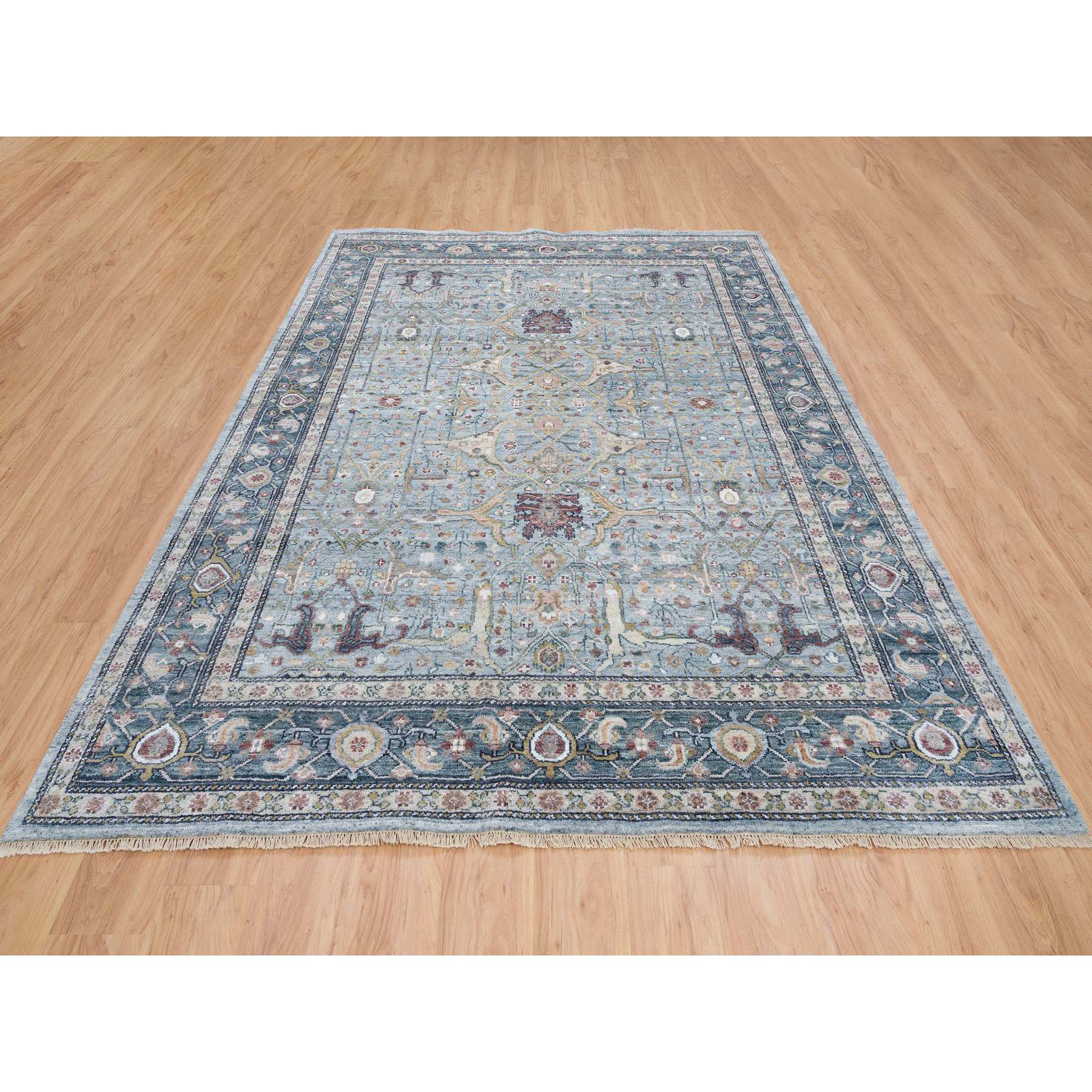 8'x9'9" Light Blue, Bidjar Garus Heritage Design with Soft Colors Thick and Plush, Hand Woven Pure Wool, Oriental Rug 