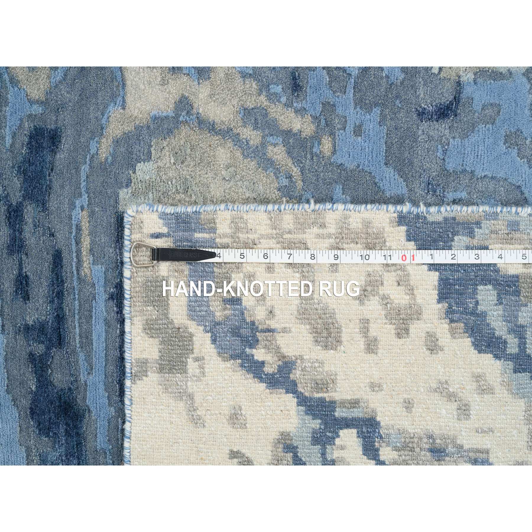 10'x13'7" Beige and Blue, Abstract Design Wool and Silk, Hi-Low Pile Hand Woven, Oriental Rug 