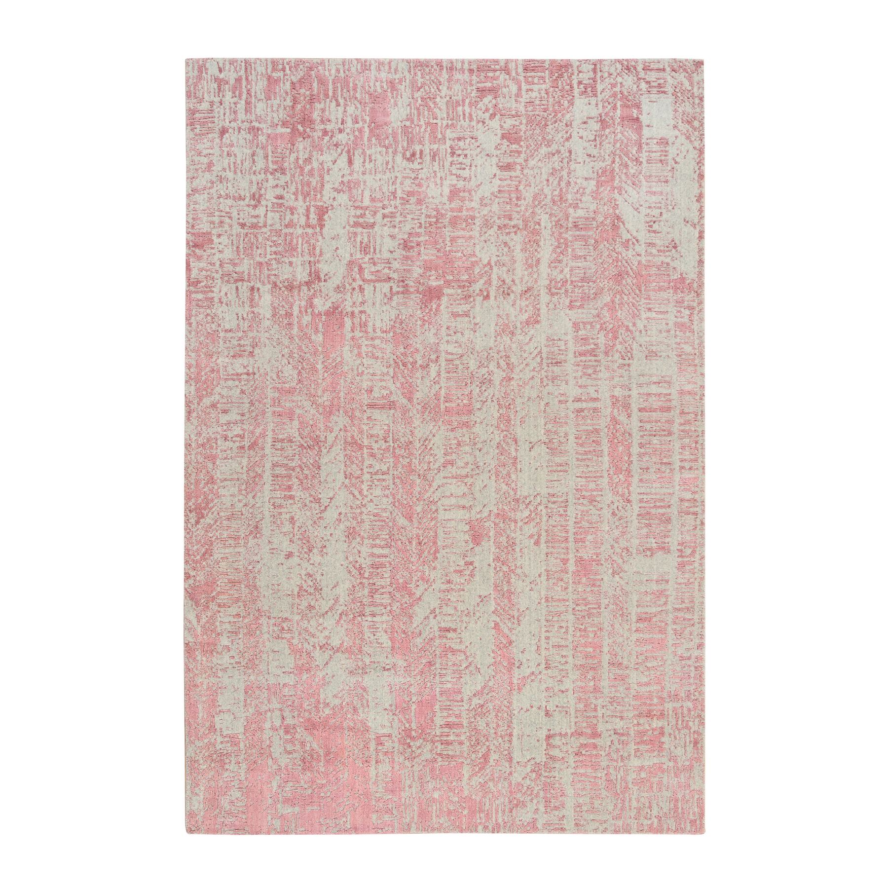 6'x9'1" Rose Pink, Wool and Art Silk Jacquard Hand Loomed, All Over Design, Oriental Rug 