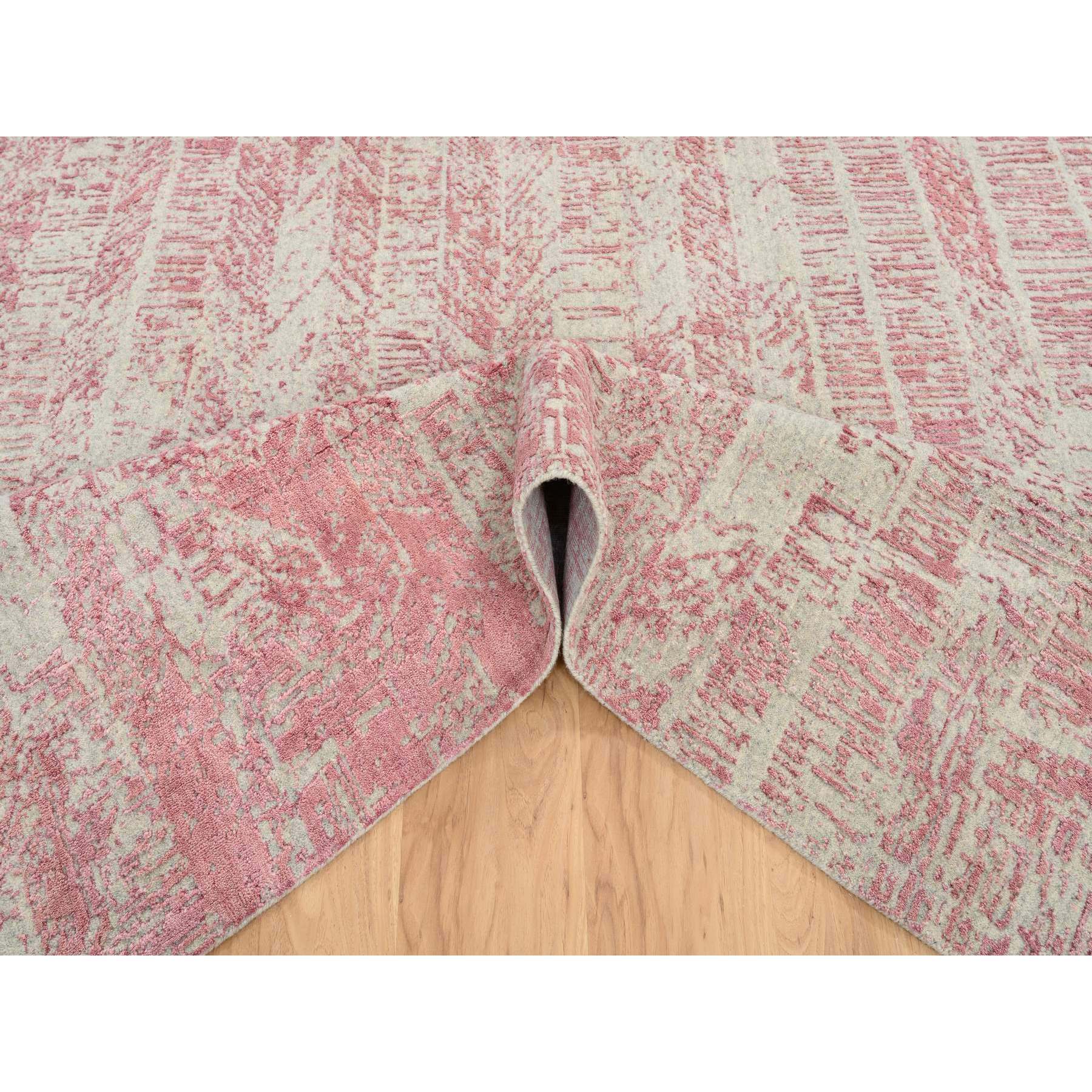 6'x9'1" Rose Pink, Wool and Art Silk Jacquard Hand Loomed, All Over Design, Oriental Rug 