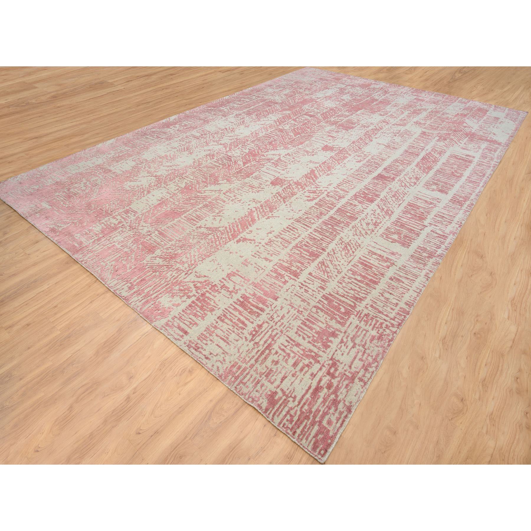 11'10"x17'10" Rose Pink, All Over Design Wool and Art Silk, Jacquard Hand Loomed, Oversized Oriental Rug 