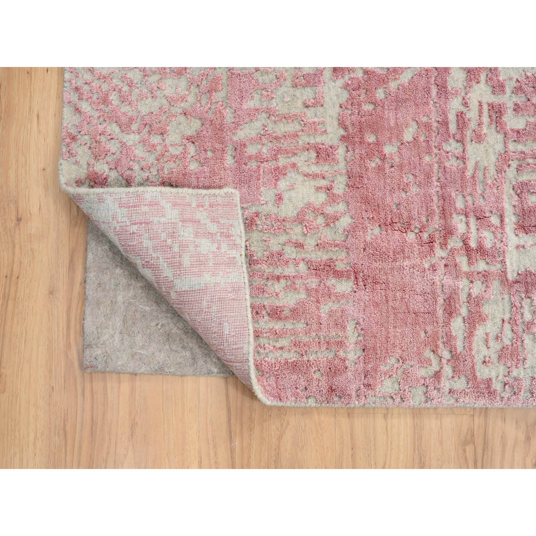 11'10"x15'1" Rose Pink, Jacquard Hand Loomed, All Over Design Wool and Art Silk, Oversized Oriental Rug 