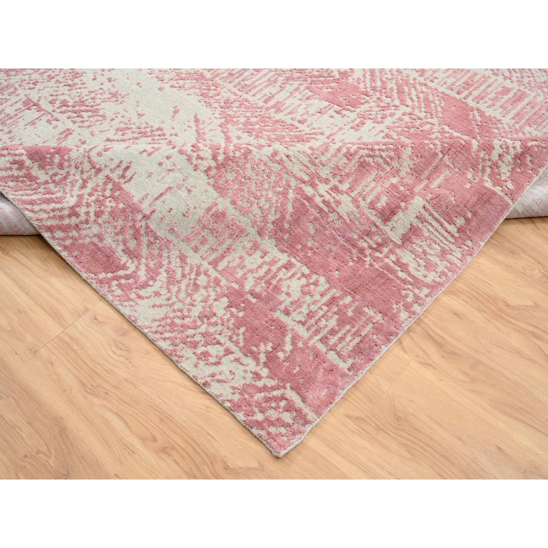 11'10"x15'1" Rose Pink, Jacquard Hand Loomed, All Over Design Wool and Art Silk, Oversized Oriental Rug 