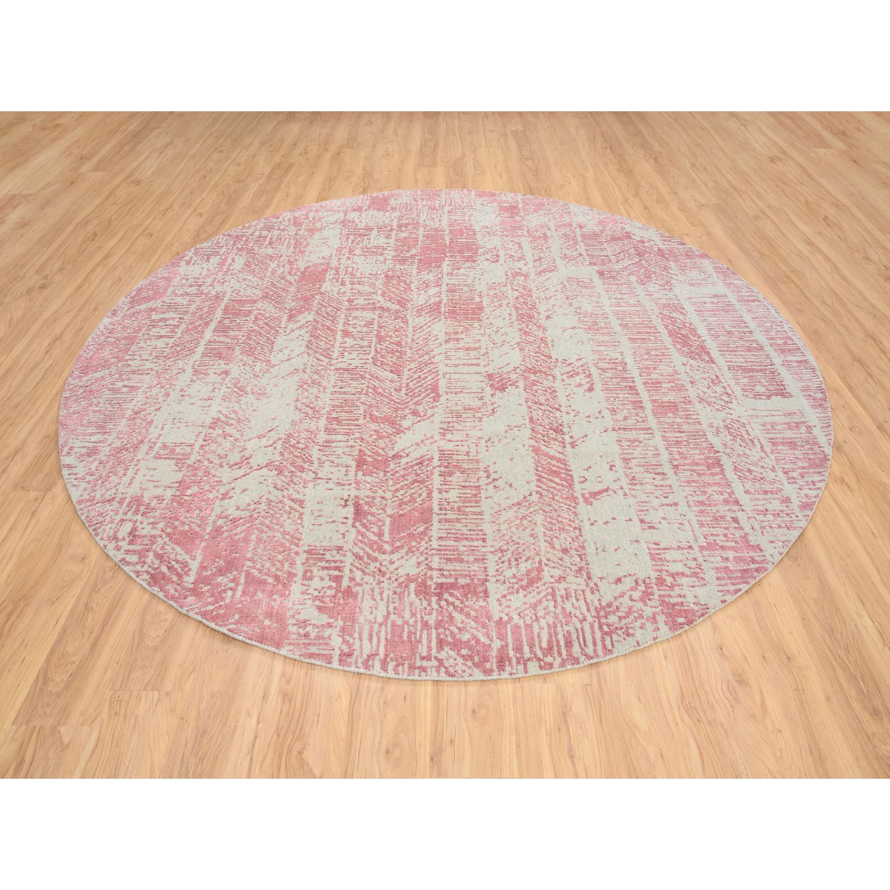 10'x10' Rose Pink, Wool and Art Silk Jacquard Hand Loomed, All Over Design, Round Oriental Rug 