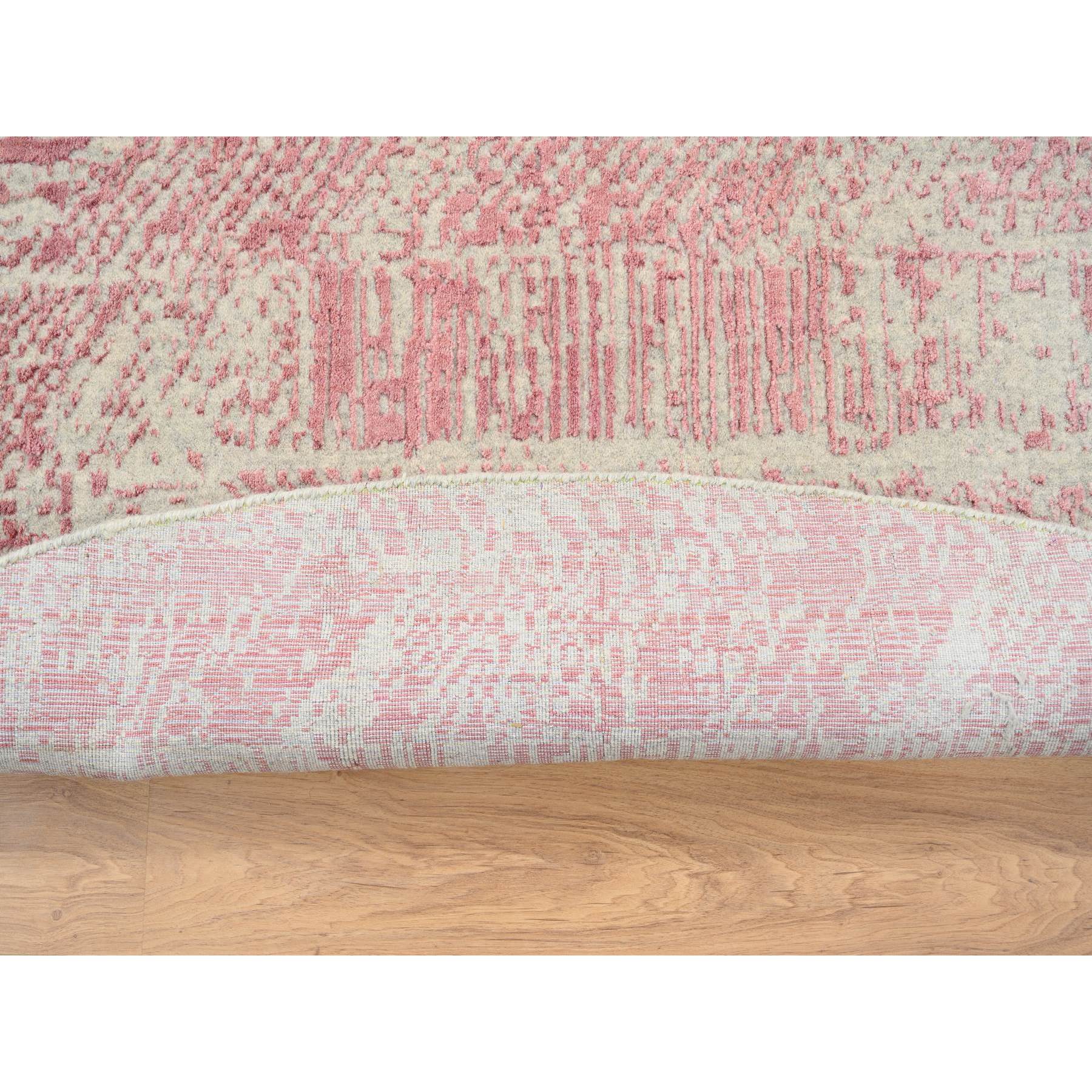 10'x10' Rose Pink, Wool and Art Silk Jacquard Hand Loomed, All Over Design, Round Oriental Rug 