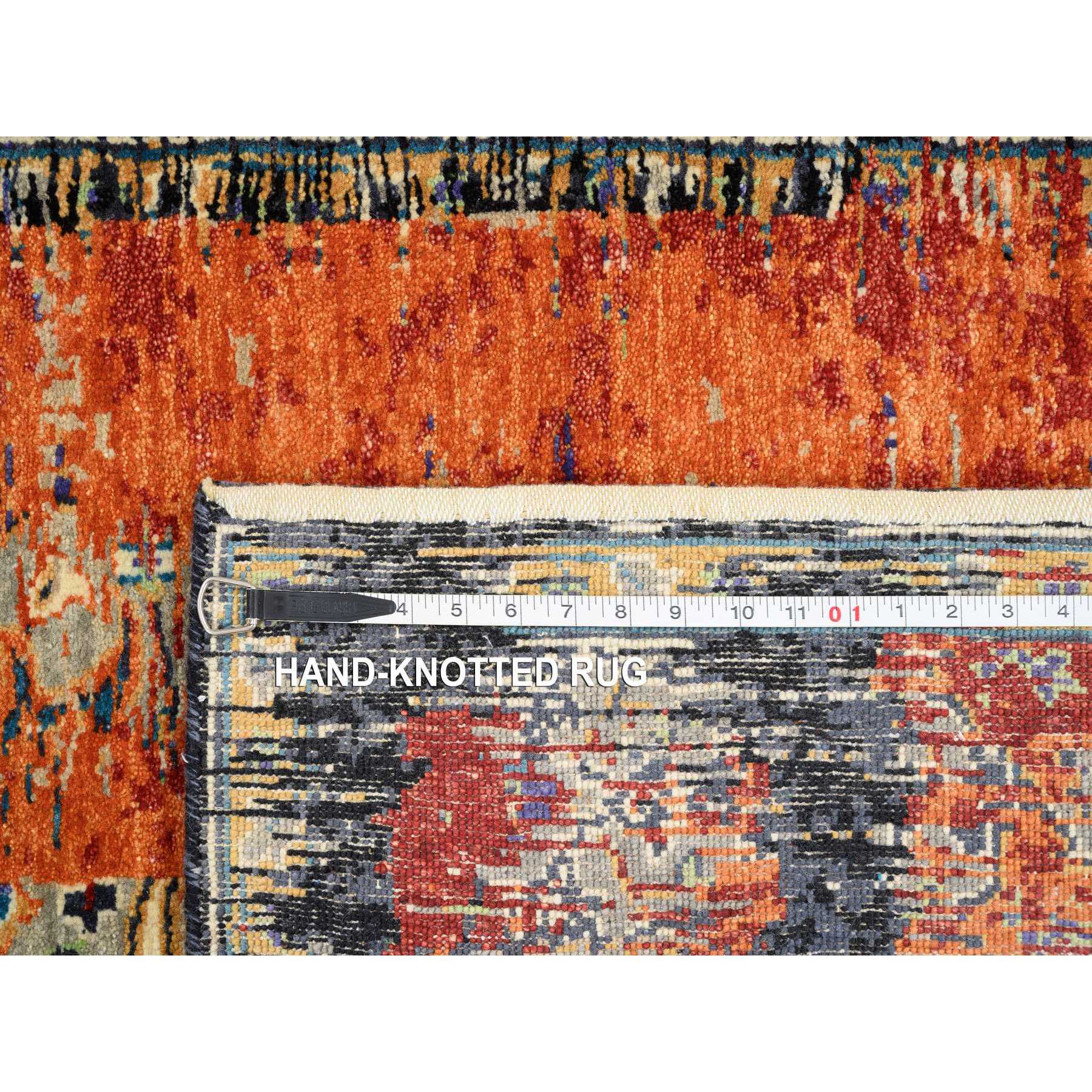 3'2"x5' Rust Red & Black, Ancient Ottoman Erased Design, Ghazni Wool Hand Woven, Oriental Rug 
