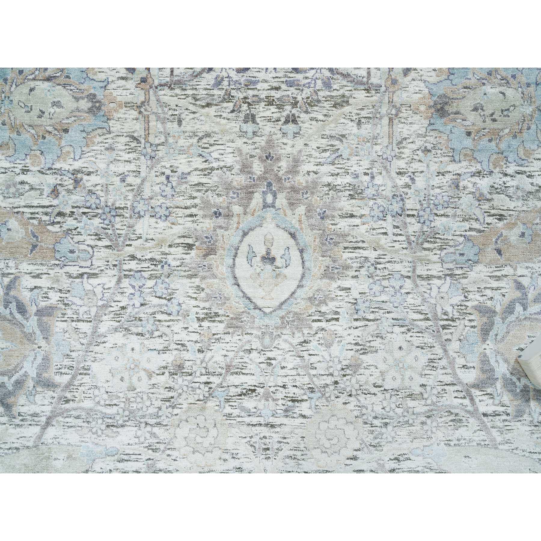 8'x10'1" Ivory, Sickle Leaf Design Soft Pile, Silk With Textured Wool Hand Woven, Oriental Rug 