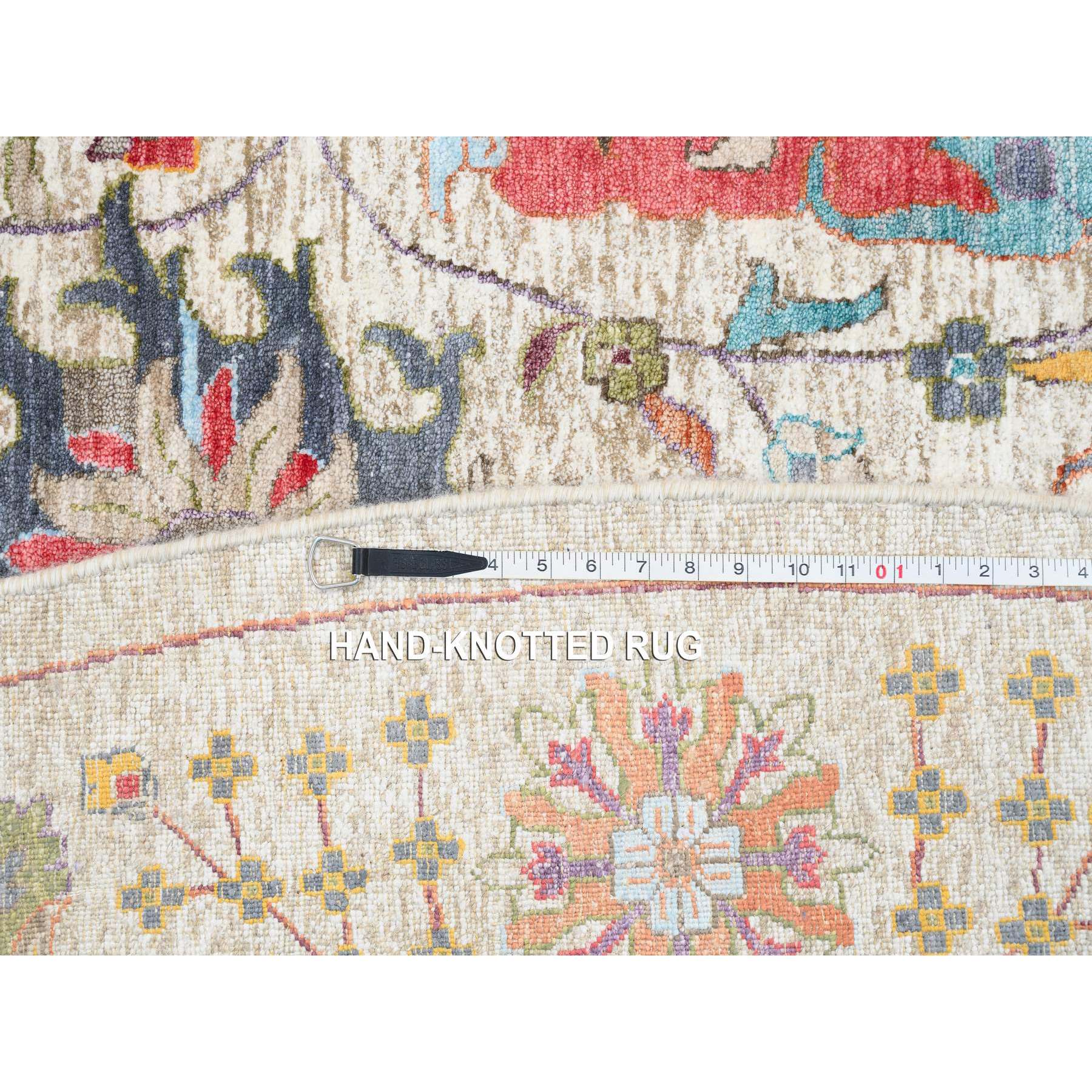 14'x14' Colorful, Tabriz Vase With Flower Design, Silk With Textured Wool Hand Woven, Round Oriental Rug 