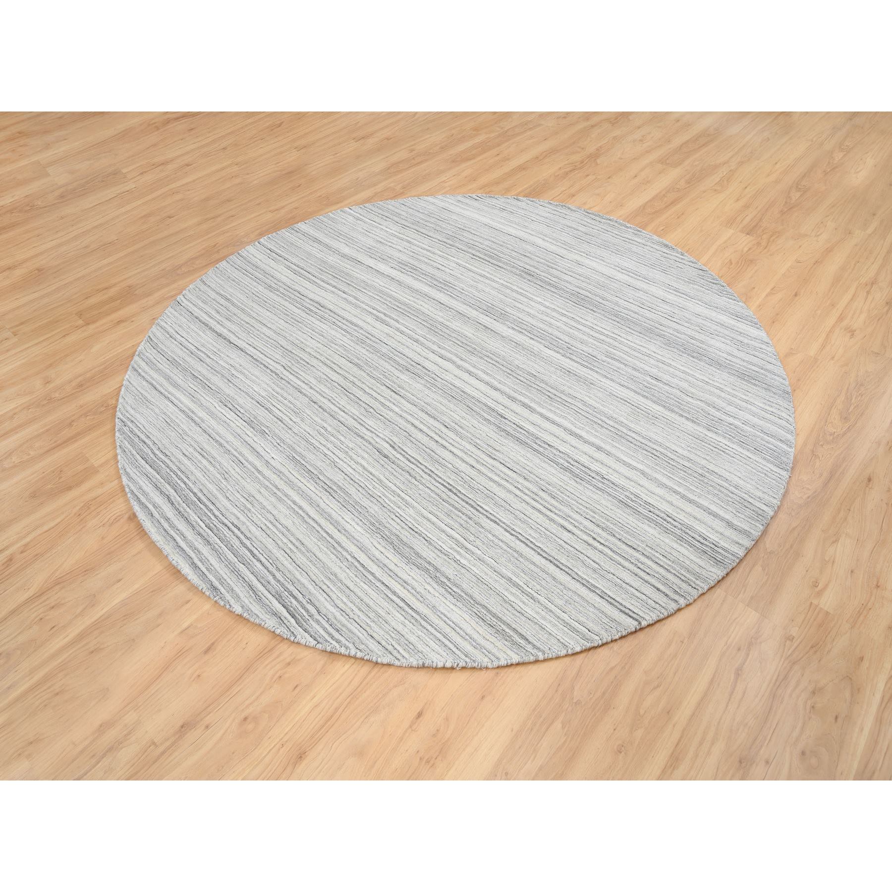 8'x8' Platinum Gray and Cream, Modern Design Thick and Plush, Plain Hand Loomed Undyed Natural Wool, Round Oriental Rug 