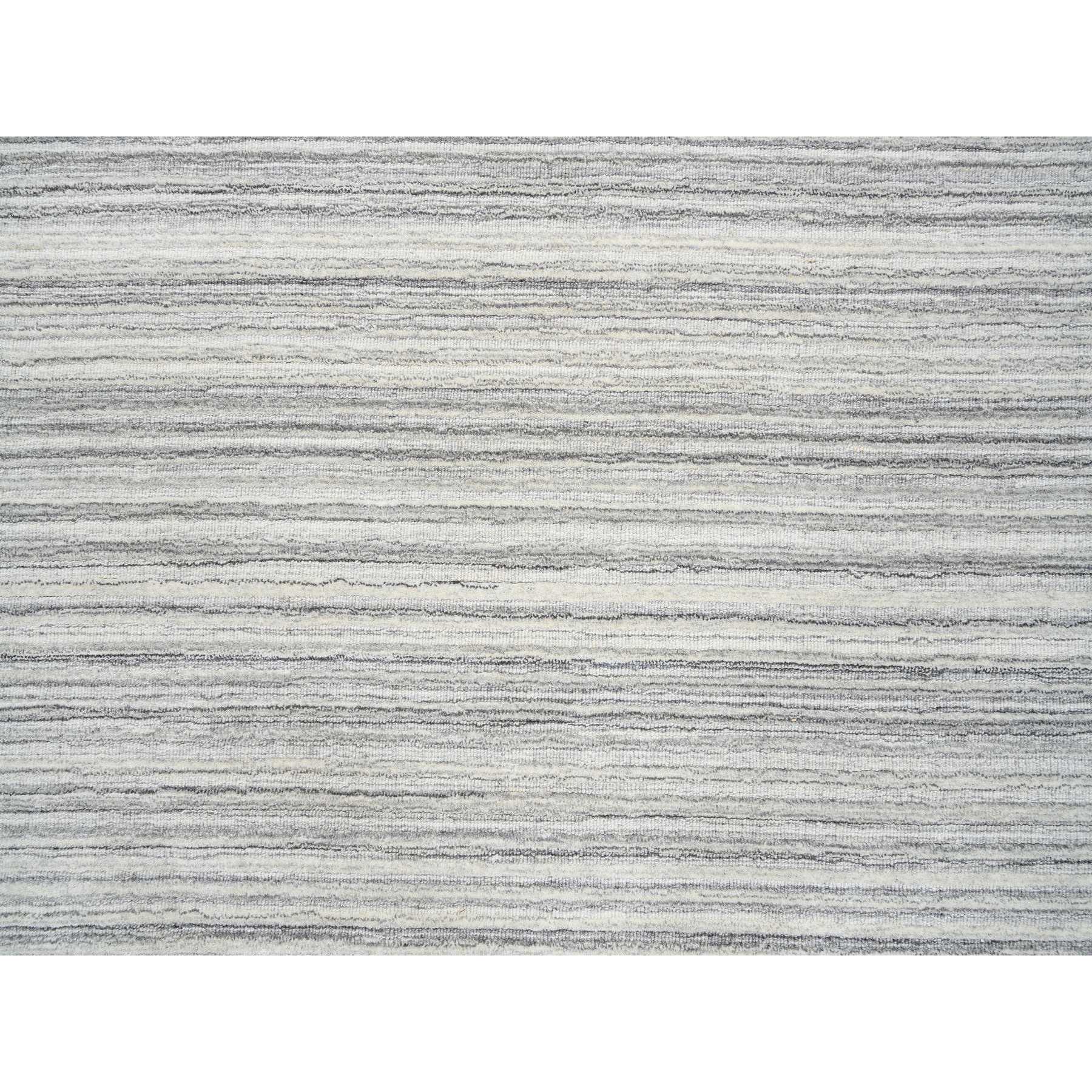 8'x8' Platinum Gray and Cream, Modern Design Thick and Plush, Plain Hand Loomed Undyed Natural Wool, Round Oriental Rug 