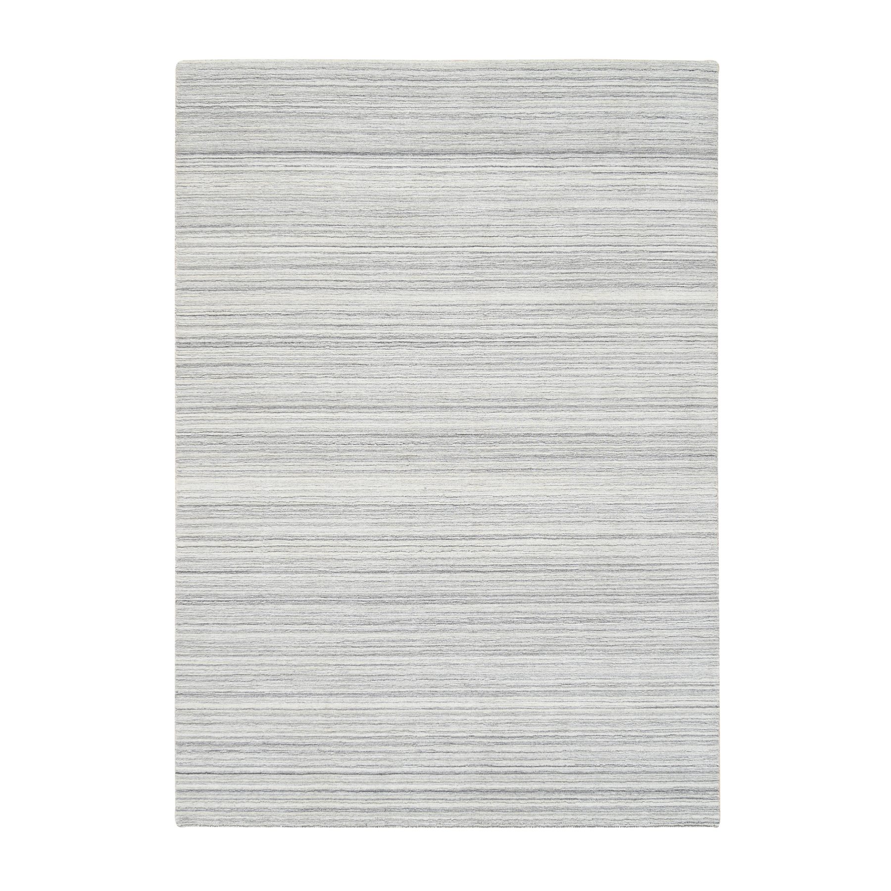 6'1"x9' Platinum Gray and Cream, Undyed Natural Wool Modern Design, Thick and Plush Plain Hand Loomed, Oriental Rug 