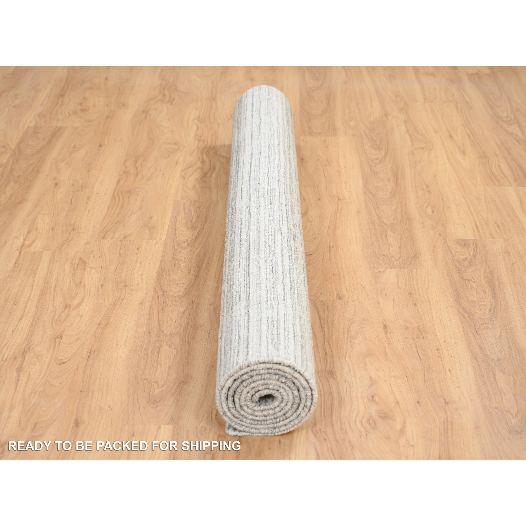 6'1"x9' Platinum Gray and Cream, Undyed Natural Wool Modern Design, Thick and Plush Plain Hand Loomed, Oriental Rug 