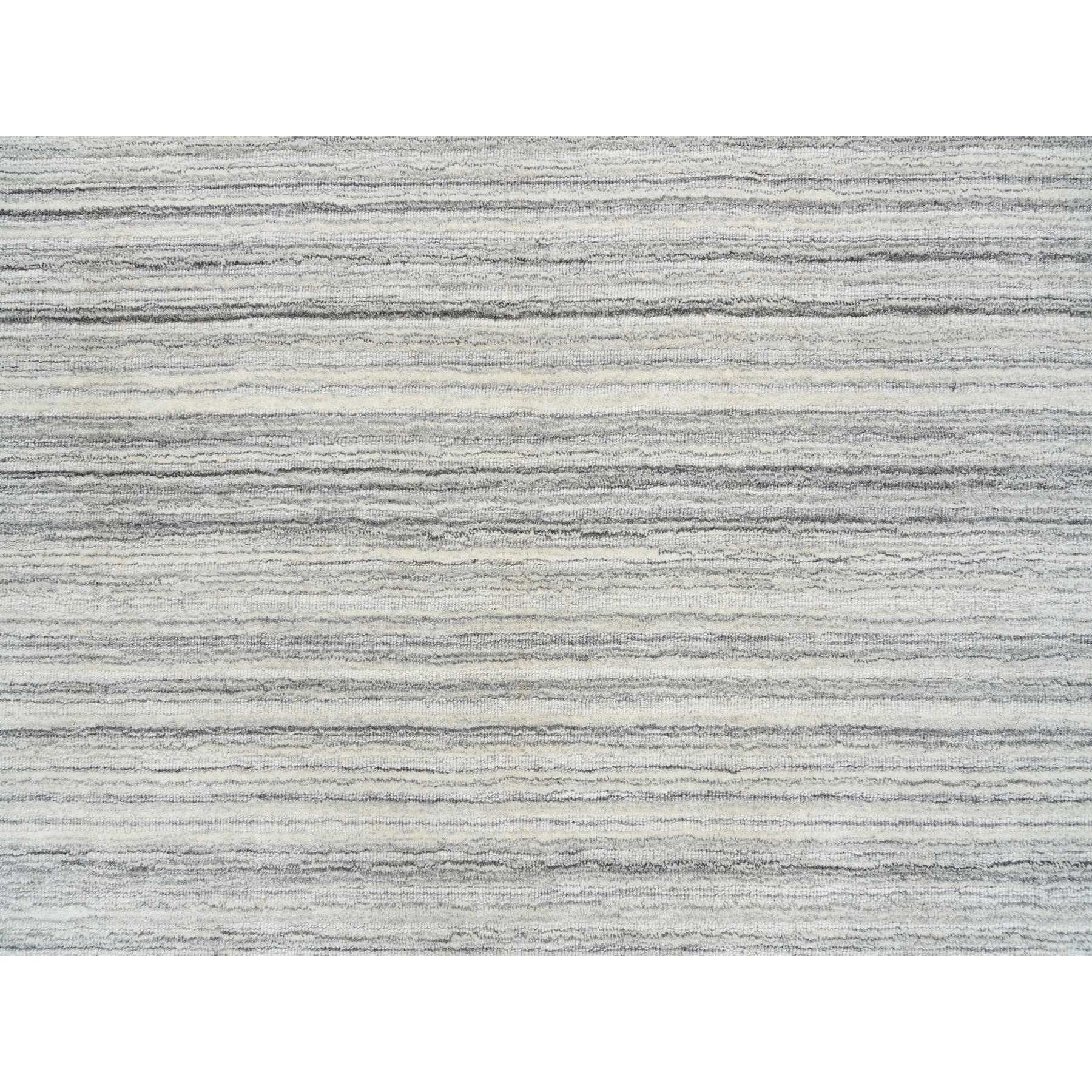 5'10"x5'10" Platinum Gray and Cream, Plain Hand Loomed Undyed Natural Wool, Modern Design Thick and Plush, Round Oriental Rug 