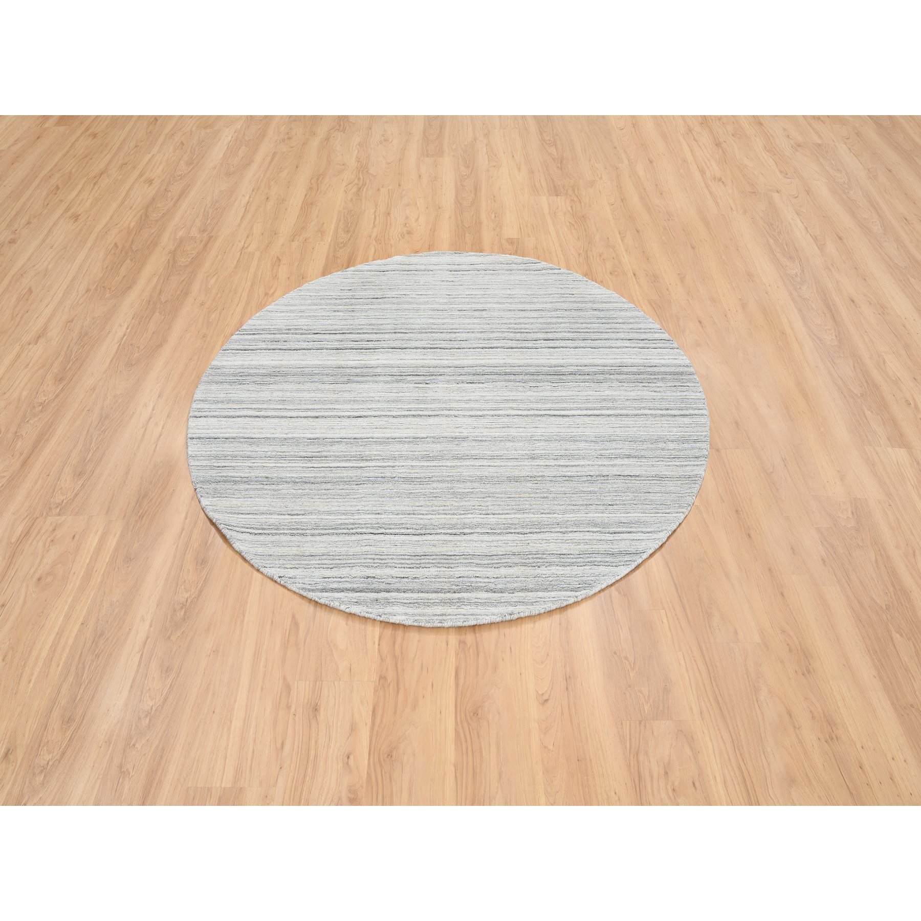 6'x6' Platinum Gray and Cream, Thick and Plush Plain Hand Loomed, Undyed Natural Wool Modern Design, Round Oriental Rug 
