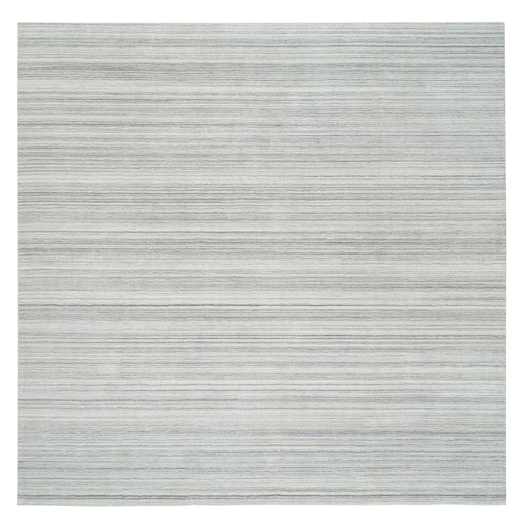 12'x12' Platinum Gray and Cream, Undyed Natural Wool Modern Design, Thick and Plush Plain Hand Loomed, Square Oriental Rug 