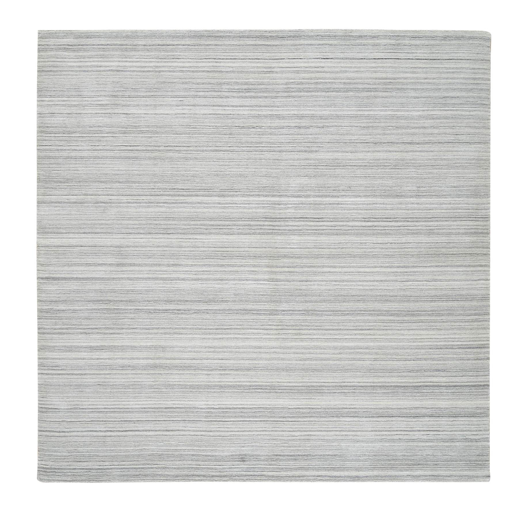 10'x10' Platinum Gray and Cream, Undyed Natural Wool Modern Design, Thick and Plush Plain Hand Loomed, Square Oriental Rug 