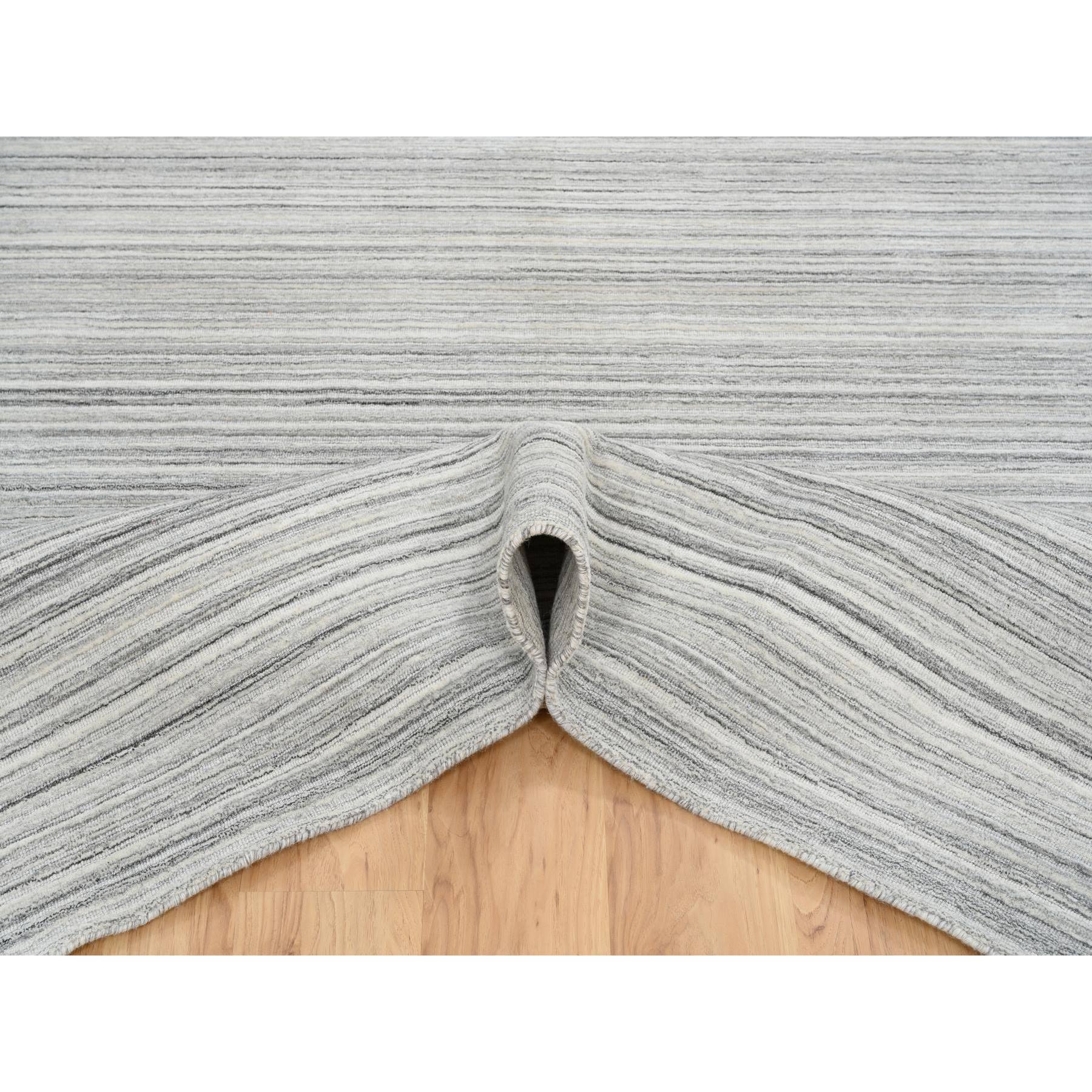 10'x10' Platinum Gray and Cream, Undyed Natural Wool Modern Design, Thick and Plush Plain Hand Loomed, Square Oriental Rug 