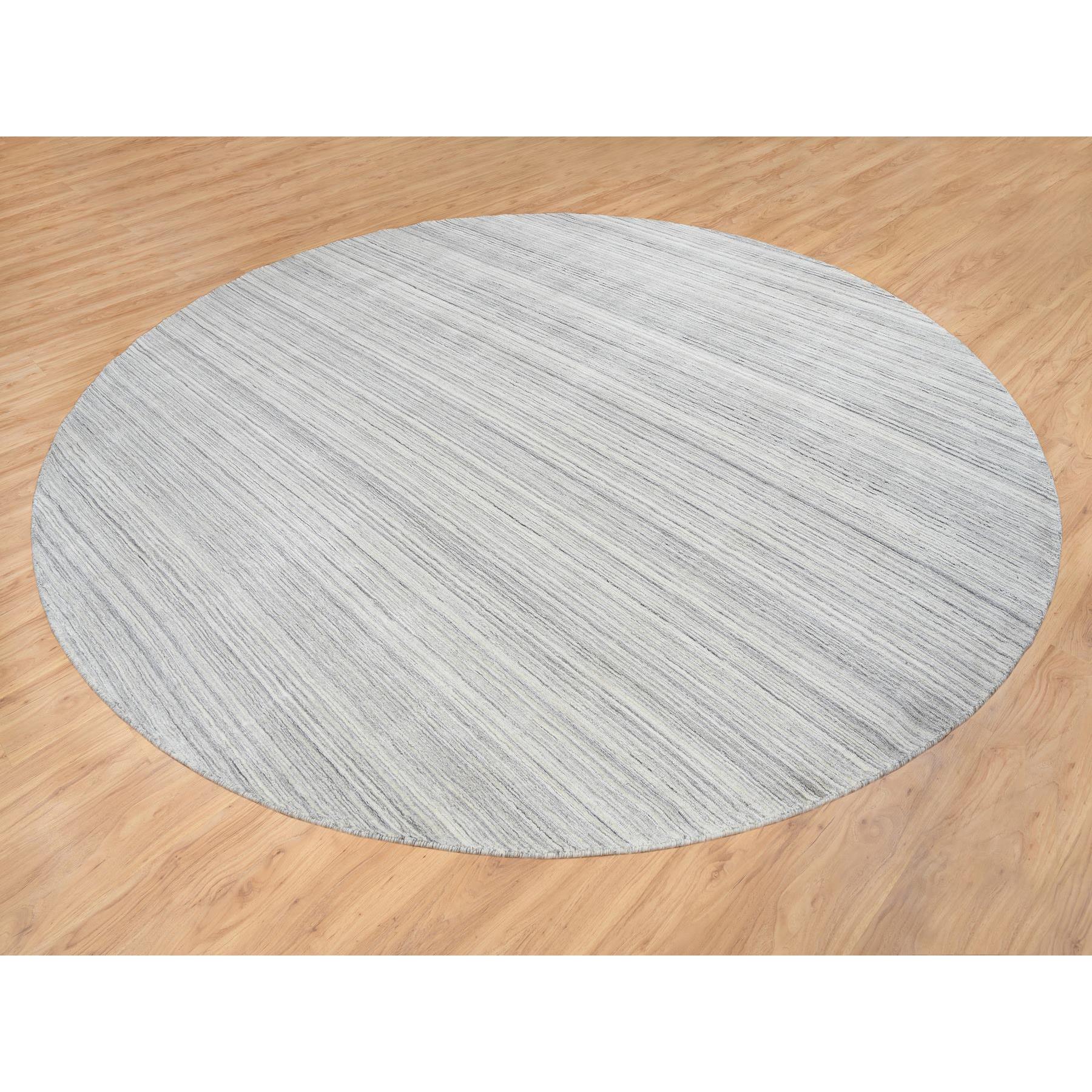 12'x12' Platinum Gray and Cream, Plain Hand Loomed Undyed Natural Wool, Modern Design Thick and Plush, Round Oriental Rug 