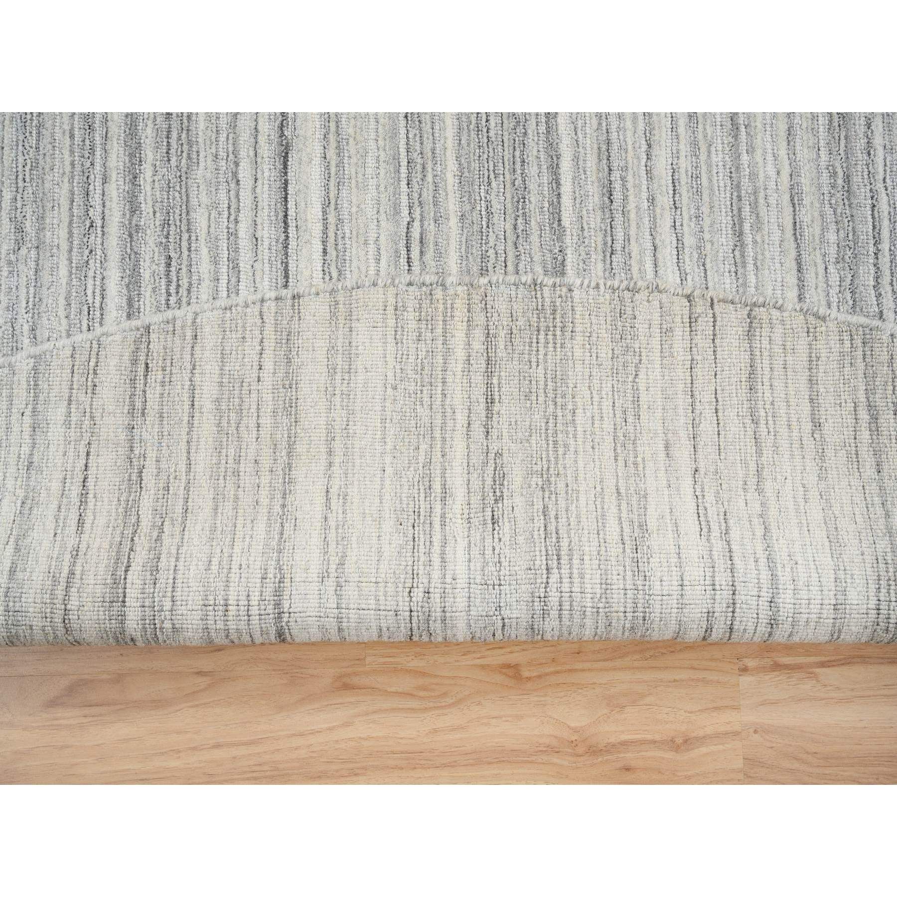 12'x12' Platinum Gray and Cream, Plain Hand Loomed Undyed Natural Wool, Modern Design Thick and Plush, Round Oriental Rug 
