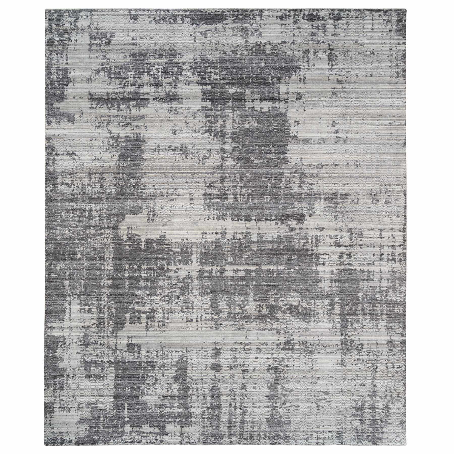 12'2"x15' Gray, Variegated Texture Modern Abstract Design, Hand Loomed Natural Wool, Oversized Oriental Rug 
