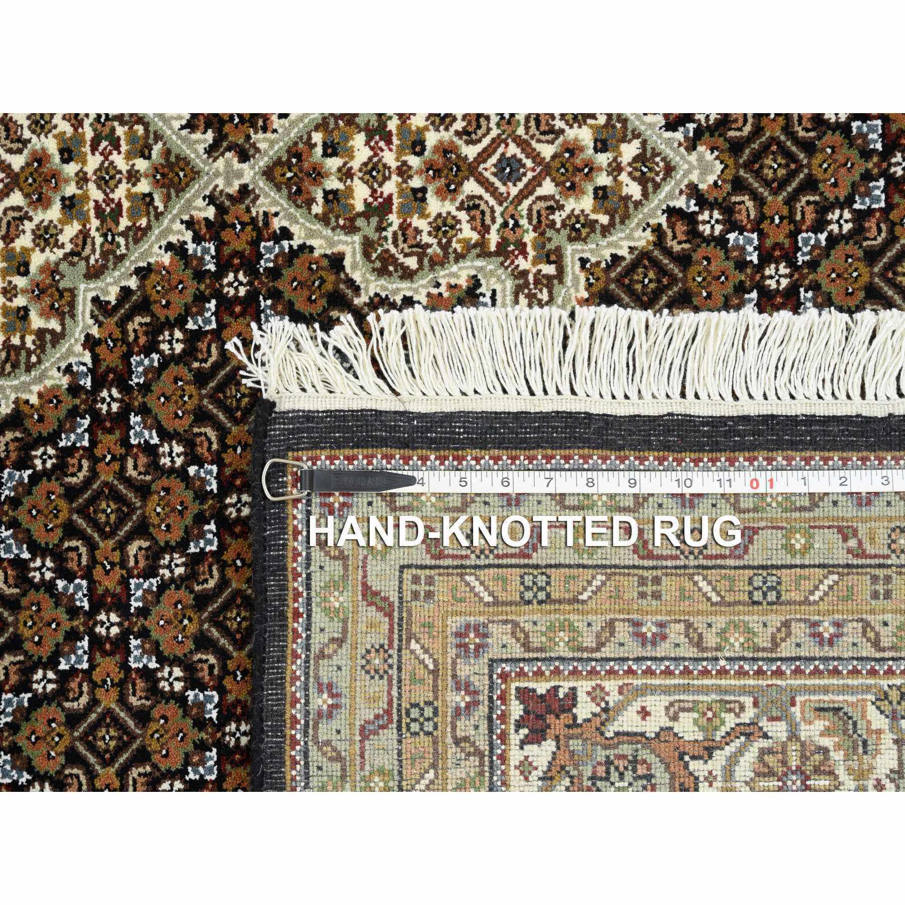8'x10'1" Rich Black, Tabriz Mahi with Fish Medallion Design, 175 KPSI, Pure Wool, Hand Woven, Oriental Rug 